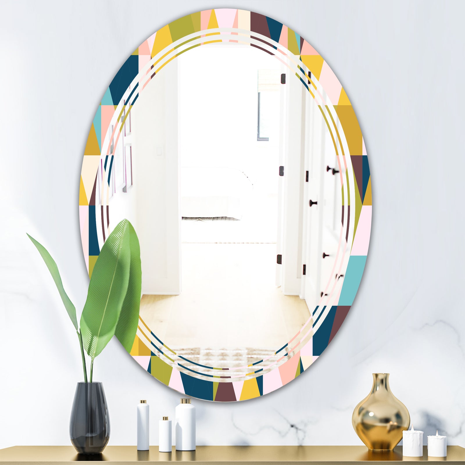 Triangular Retro Design I - Modern Round or Oval Wall Mirror - Triple C