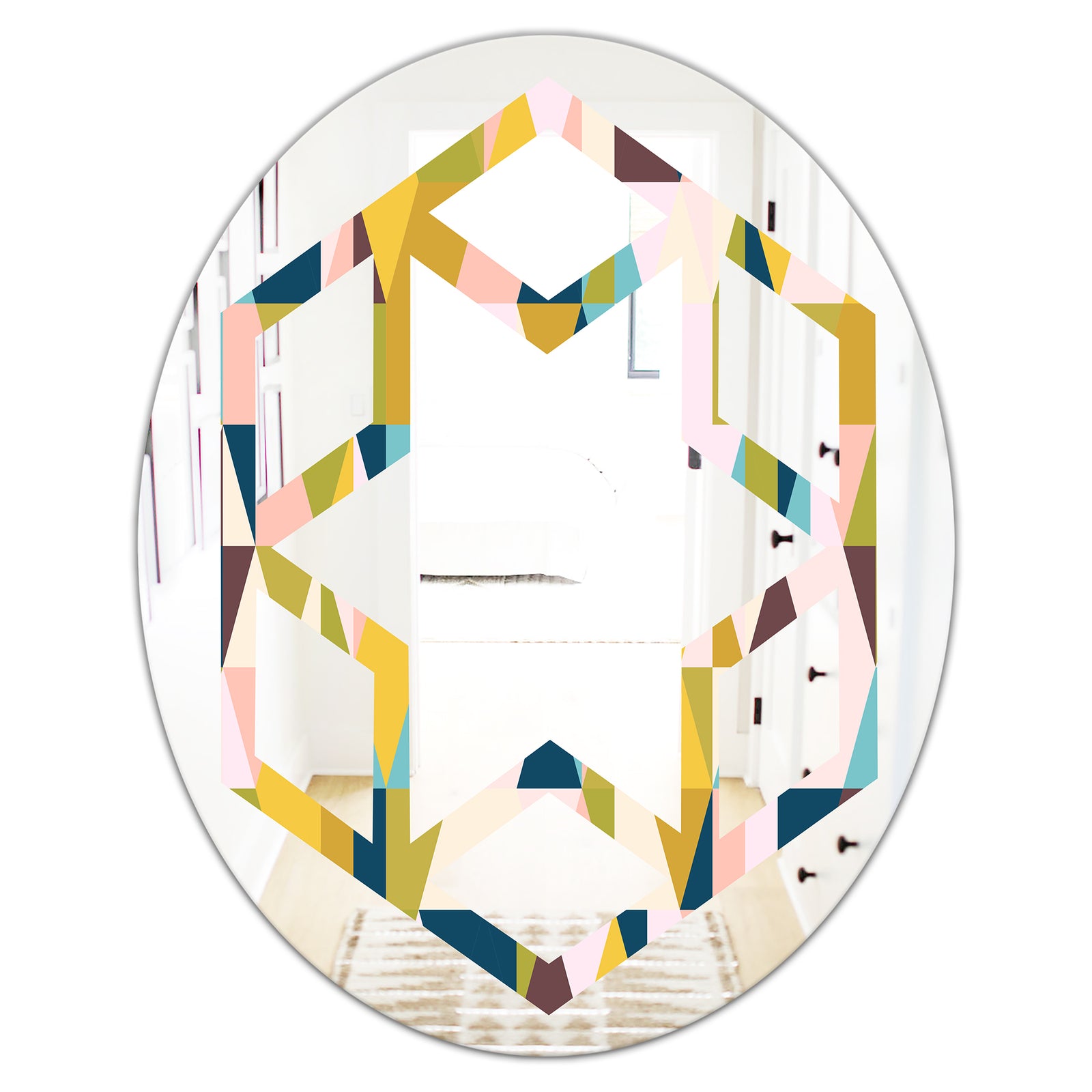 Triangular Retro Design I - Modern Round or Oval Wall Mirror - Hexagon Star