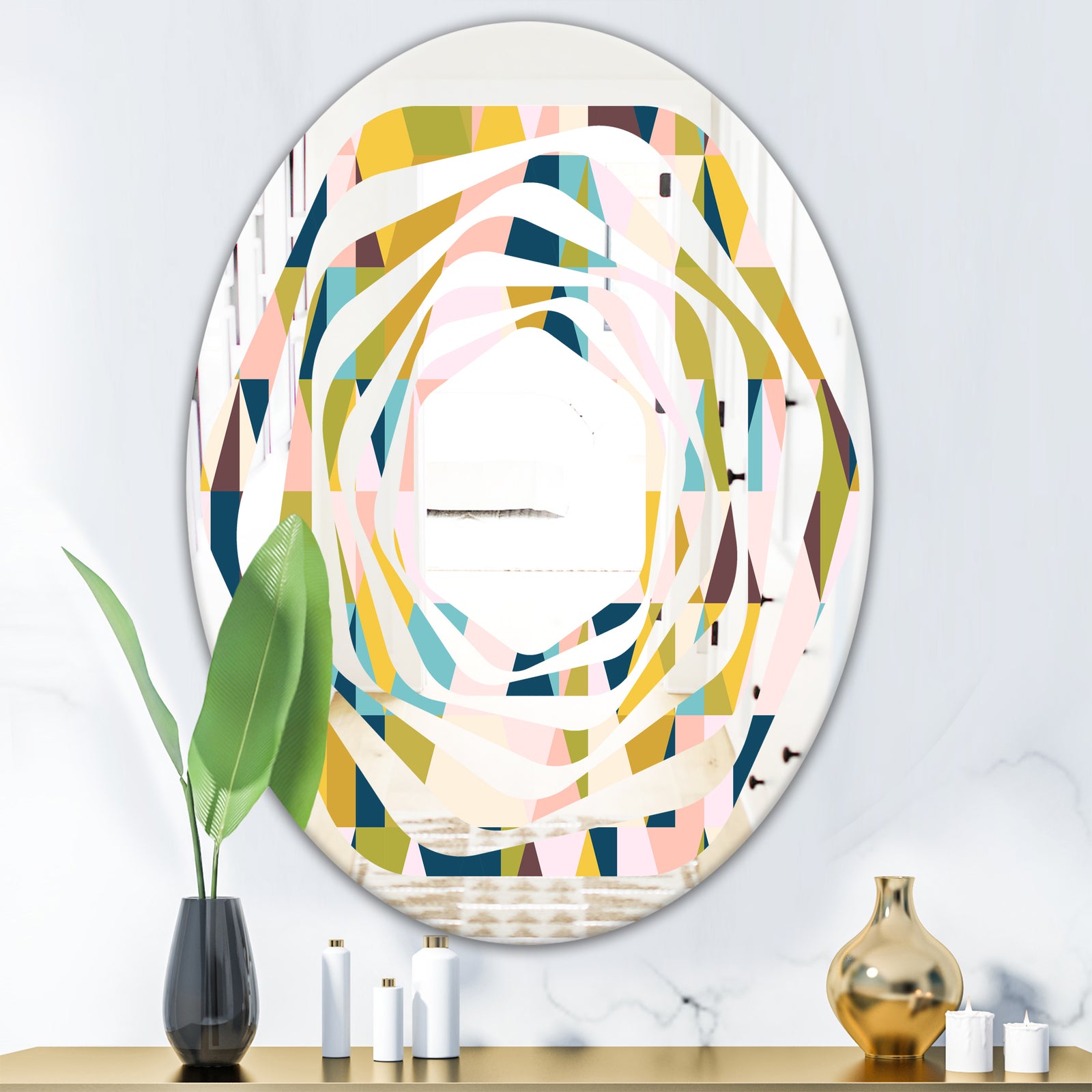 Triangular Retro Design I - Modern Round or Oval Wall Mirror - Whirl