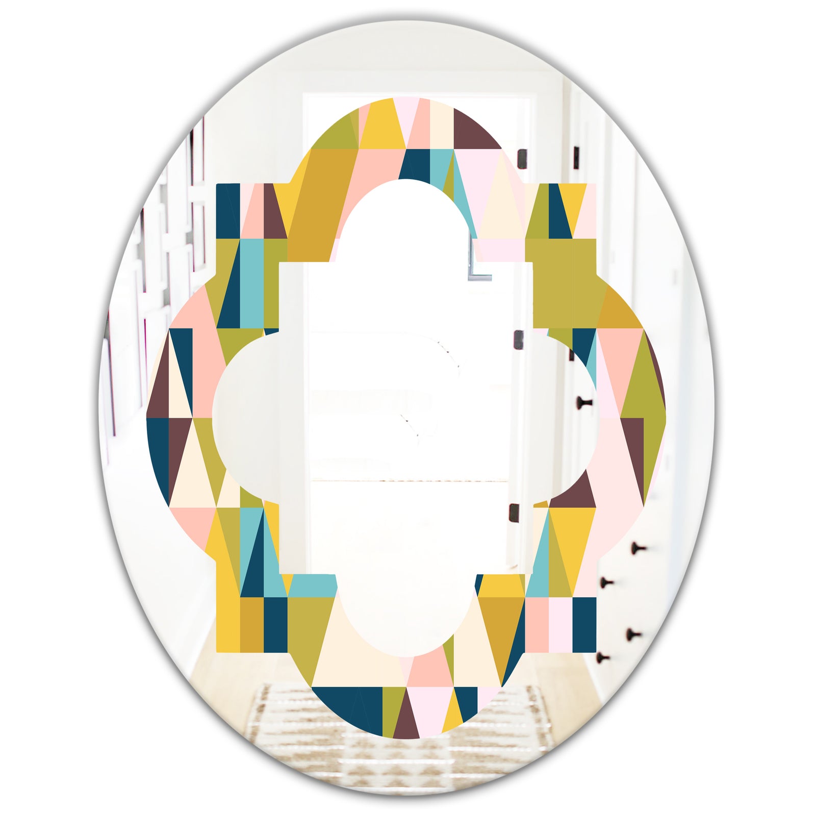 Triangular Retro Design I - Modern Round or Oval Wall Mirror - Quatrefoil