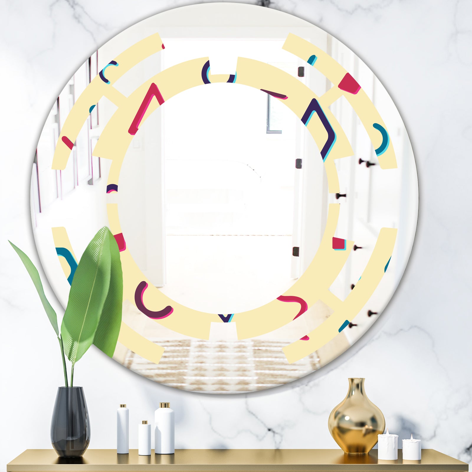 Retro Abstract Pattern Design VI - Modern Round or Oval Wall Mirror - Space