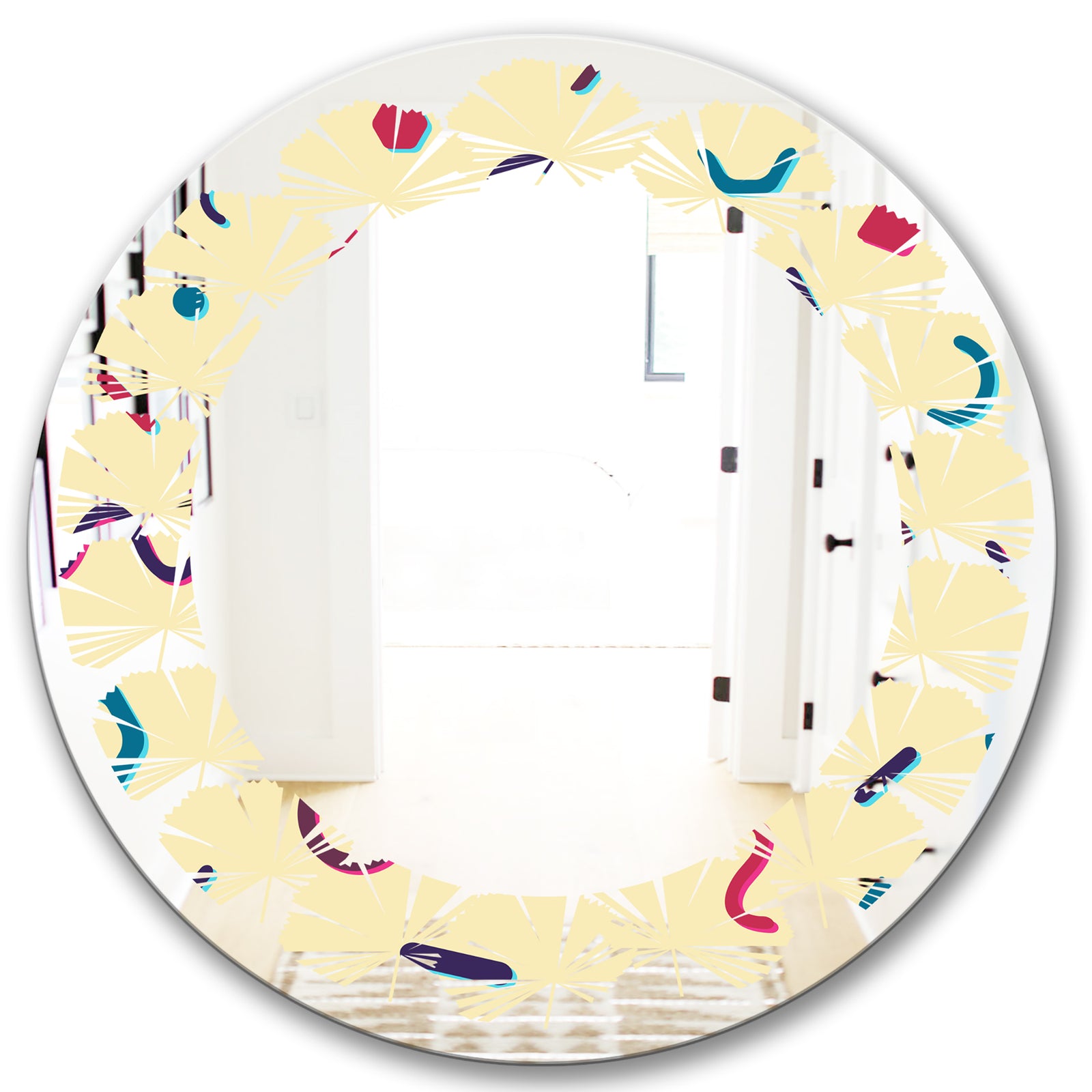 Retro Abstract Pattern Design VI - Modern Round or Oval Wall Mirror - Leaves