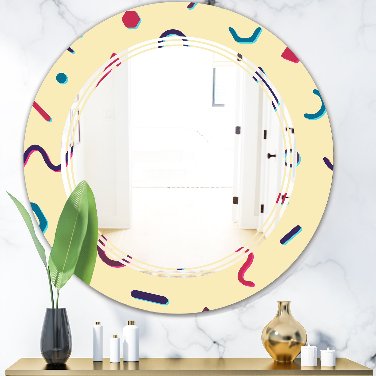 Retro Abstract Pattern Design VI - Modern Round or Oval Wall Mirror - Triple C