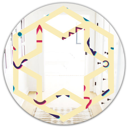 Retro Abstract Pattern Design VI - Modern Round or Oval Wall Mirror - Hexagon Star