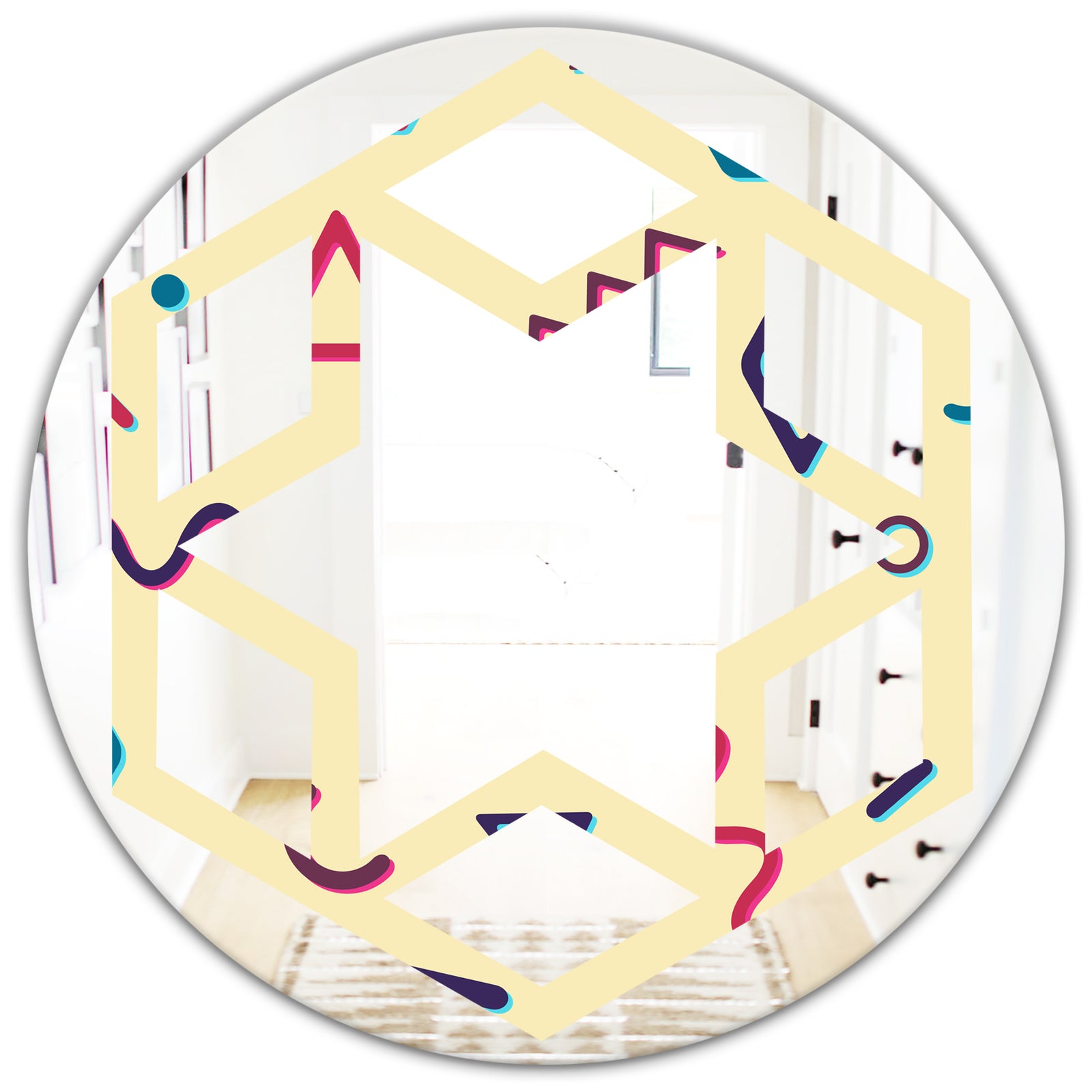 Retro Abstract Pattern Design VI - Modern Round or Oval Wall Mirror - Hexagon Star