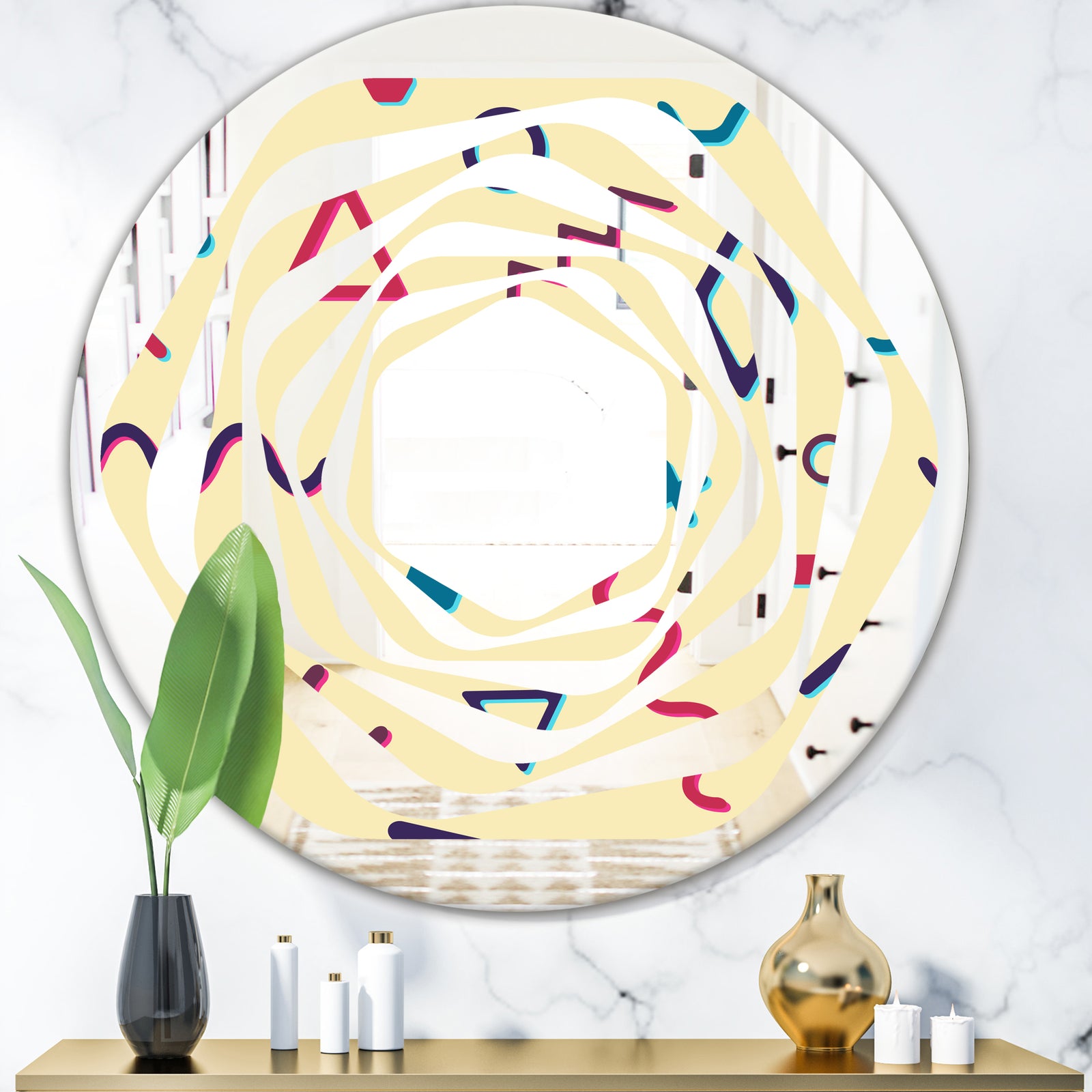 Retro Abstract Pattern Design VI - Modern Round or Oval Wall Mirror - Whirl