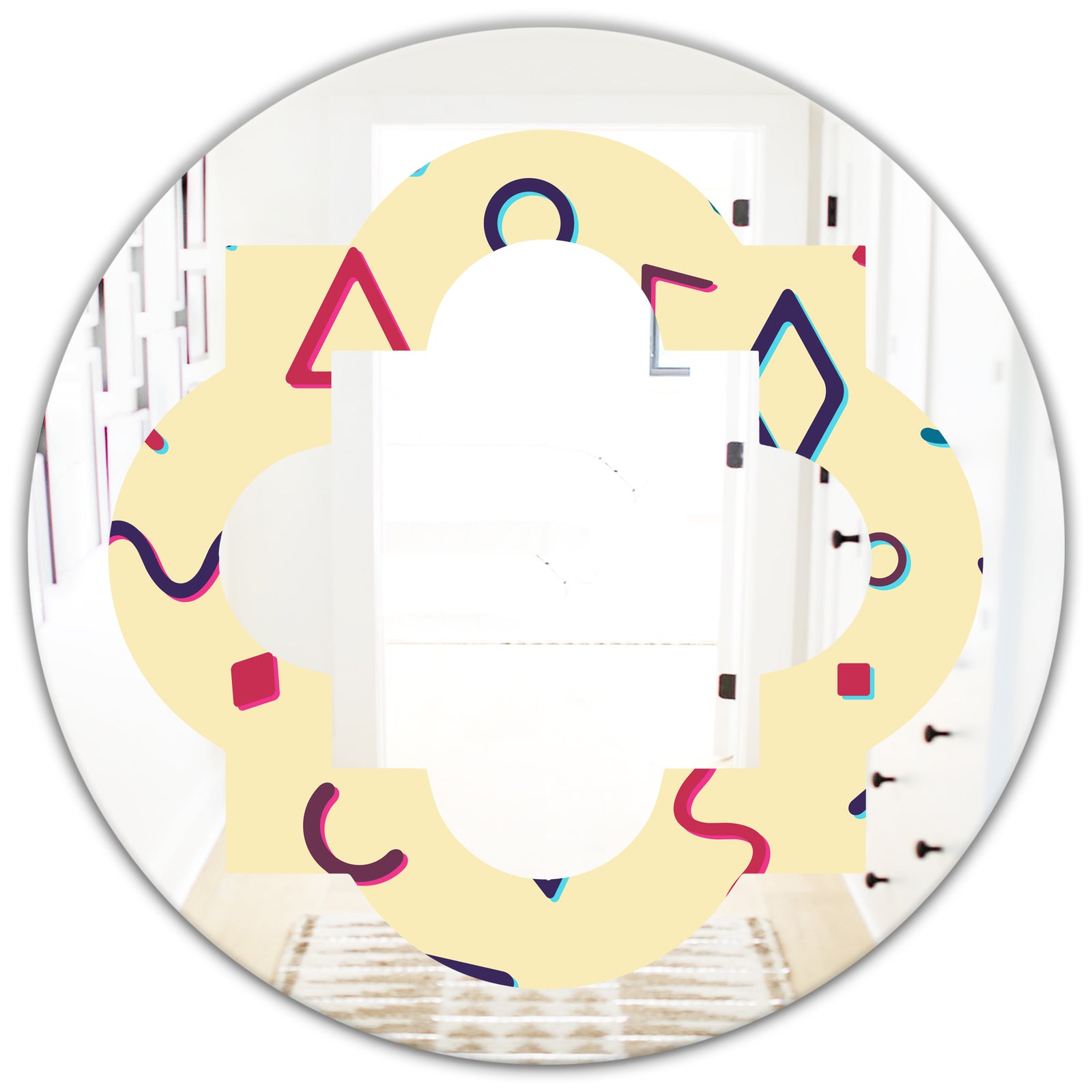 Retro Abstract Pattern Design VI - Modern Round or Oval Wall Mirror - Quatrefoil