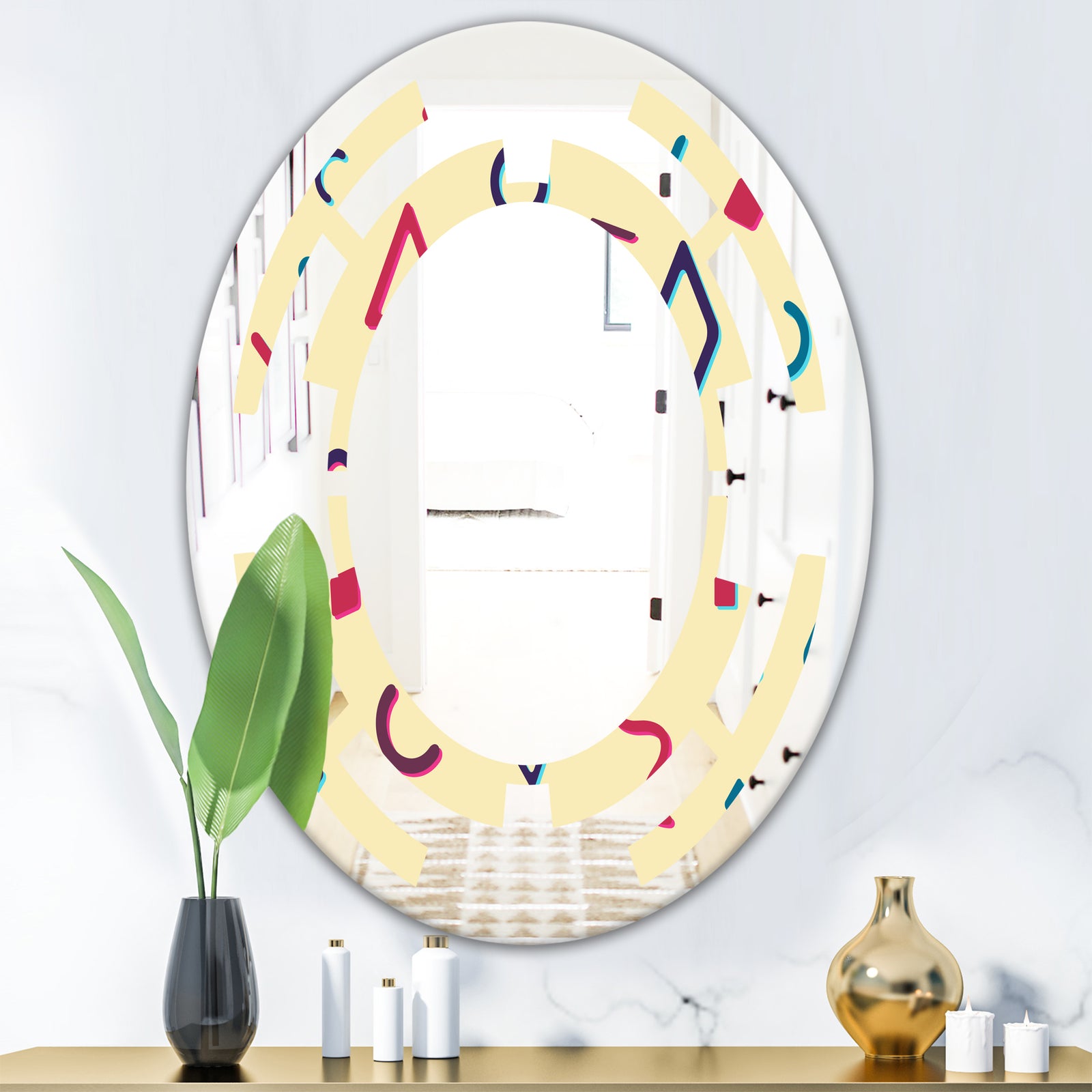 Retro Abstract Pattern Design VI - Modern Round or Oval Wall Mirror - Space