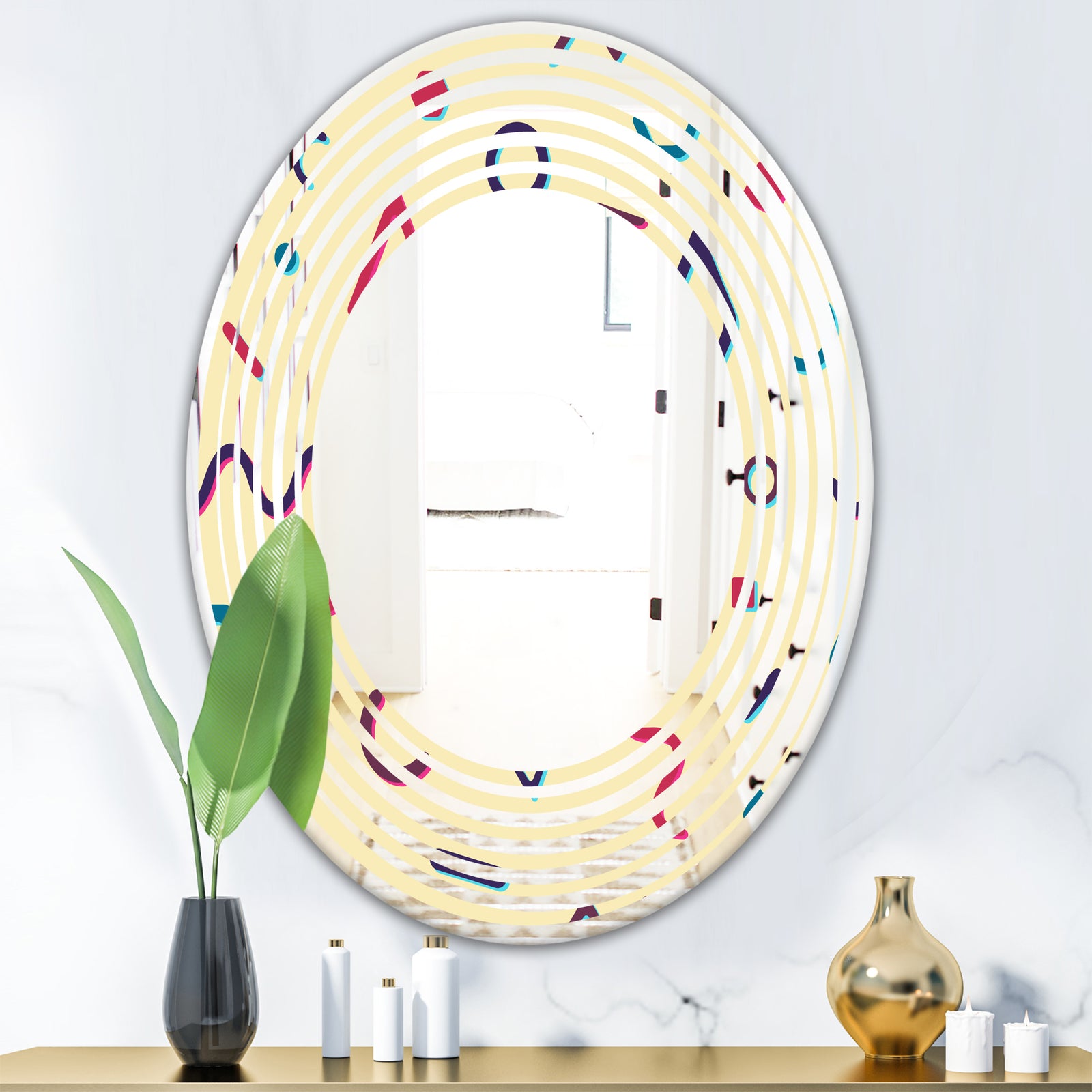 Retro Abstract Pattern Design VI - Modern Round or Oval Wall Mirror - Wave