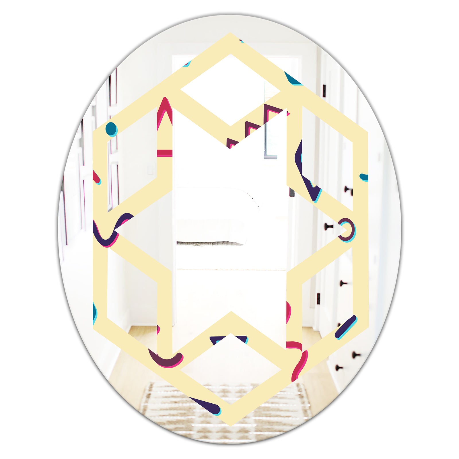 Retro Abstract Pattern Design VI - Modern Round or Oval Wall Mirror - Hexagon Star