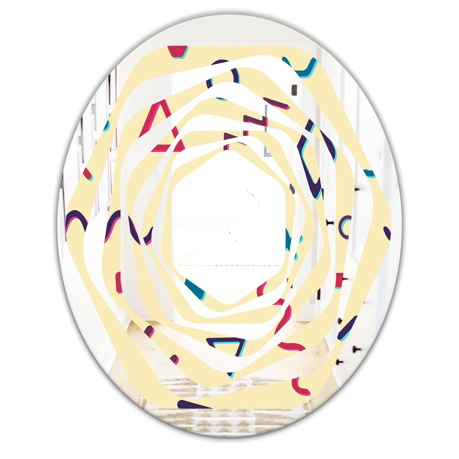 Retro Abstract Pattern Design VI - Modern Round or Oval Wall Mirror - Whirl