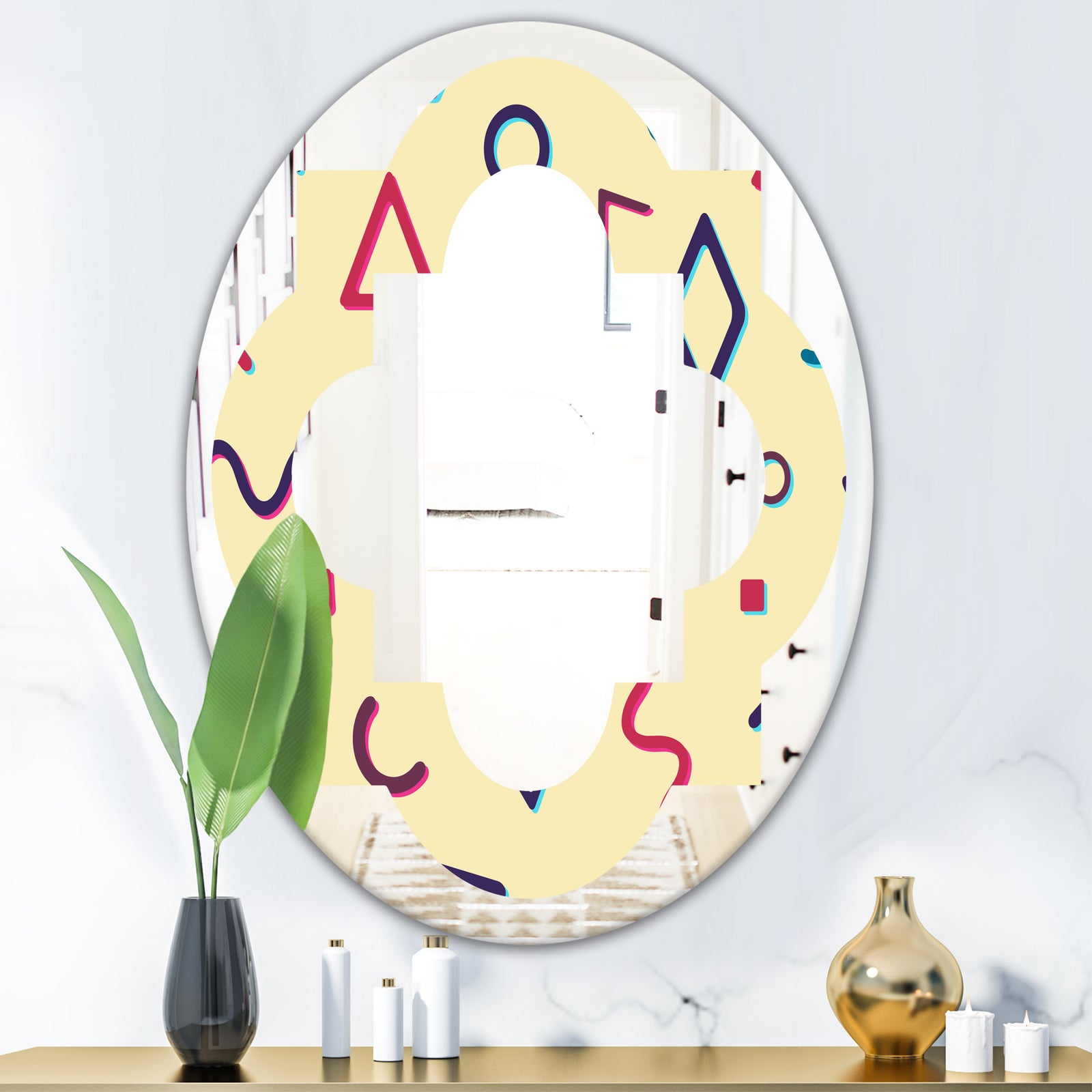 Retro Abstract Pattern Design VI - Modern Round or Oval Wall Mirror - Quatrefoil