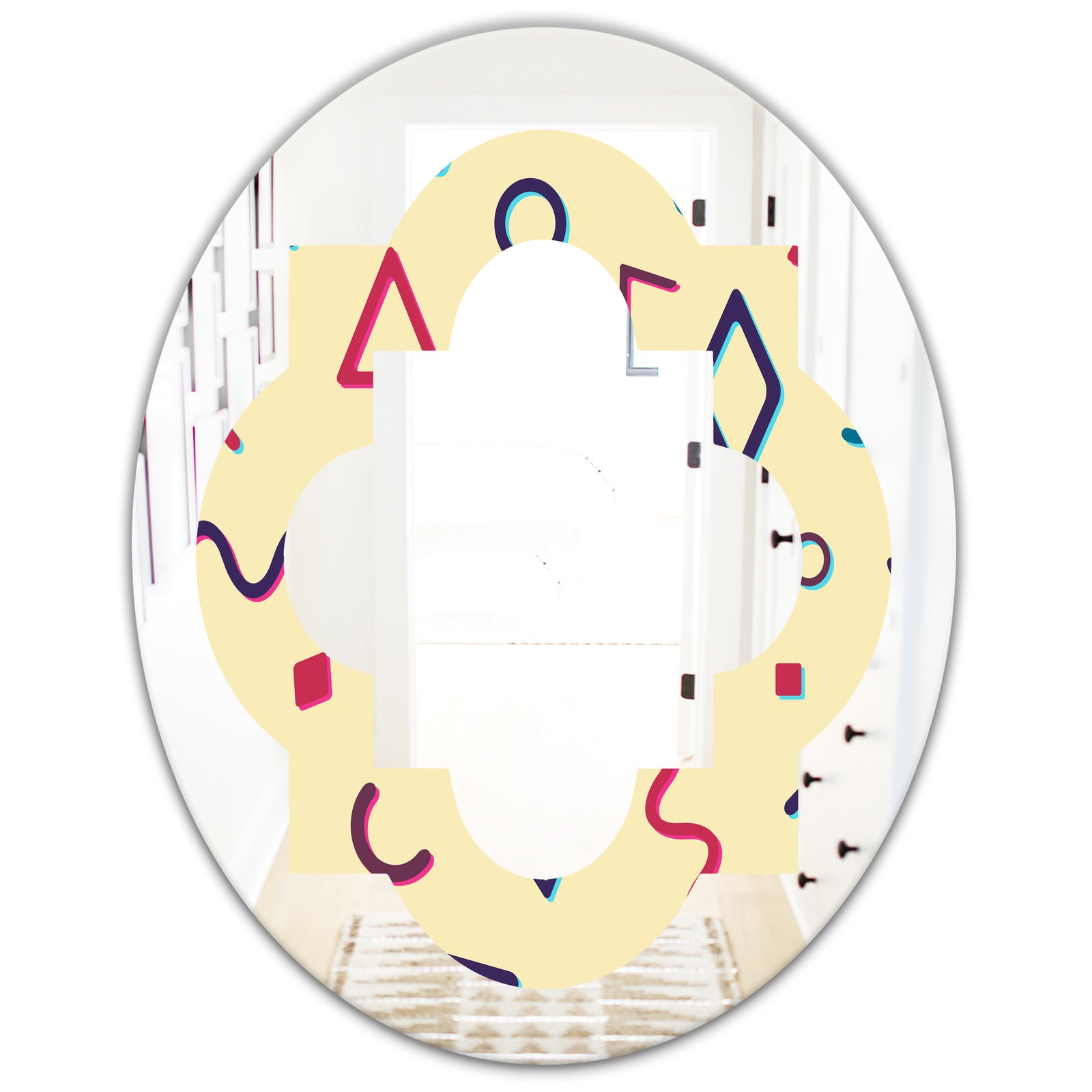 Retro Abstract Pattern Design VI - Modern Round or Oval Wall Mirror - Quatrefoil