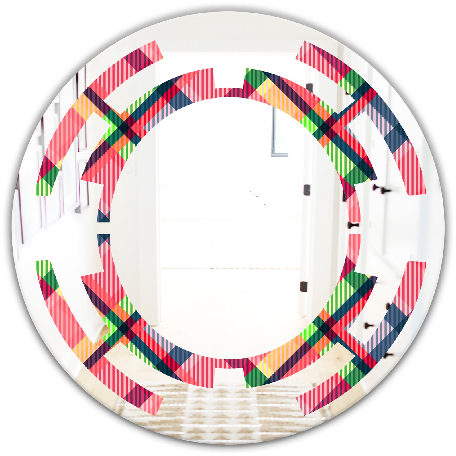 Tartan Geometrical Texture I - Modern Round or Oval Wall Mirror - Space