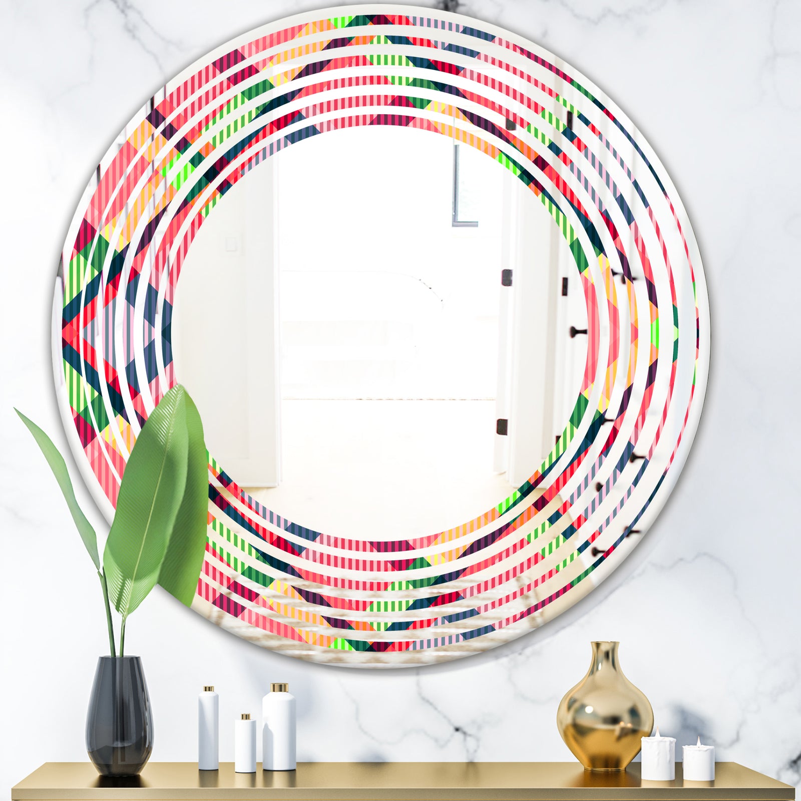 Tartan Geometrical Texture I - Modern Round or Oval Wall Mirror - Wave
