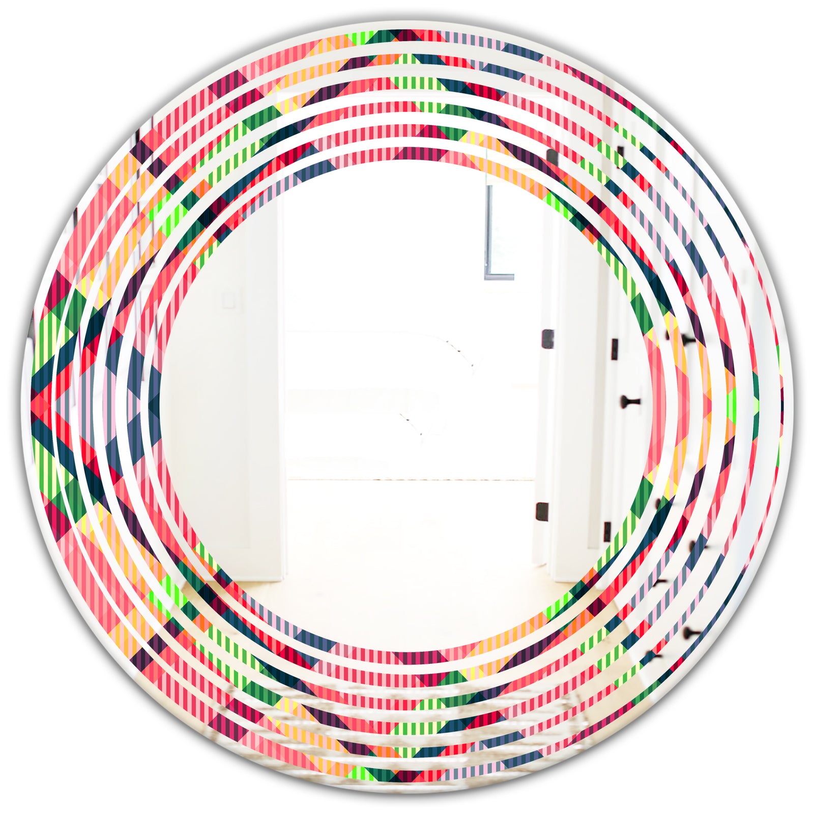 Tartan Geometrical Texture I - Modern Round or Oval Wall Mirror - Wave