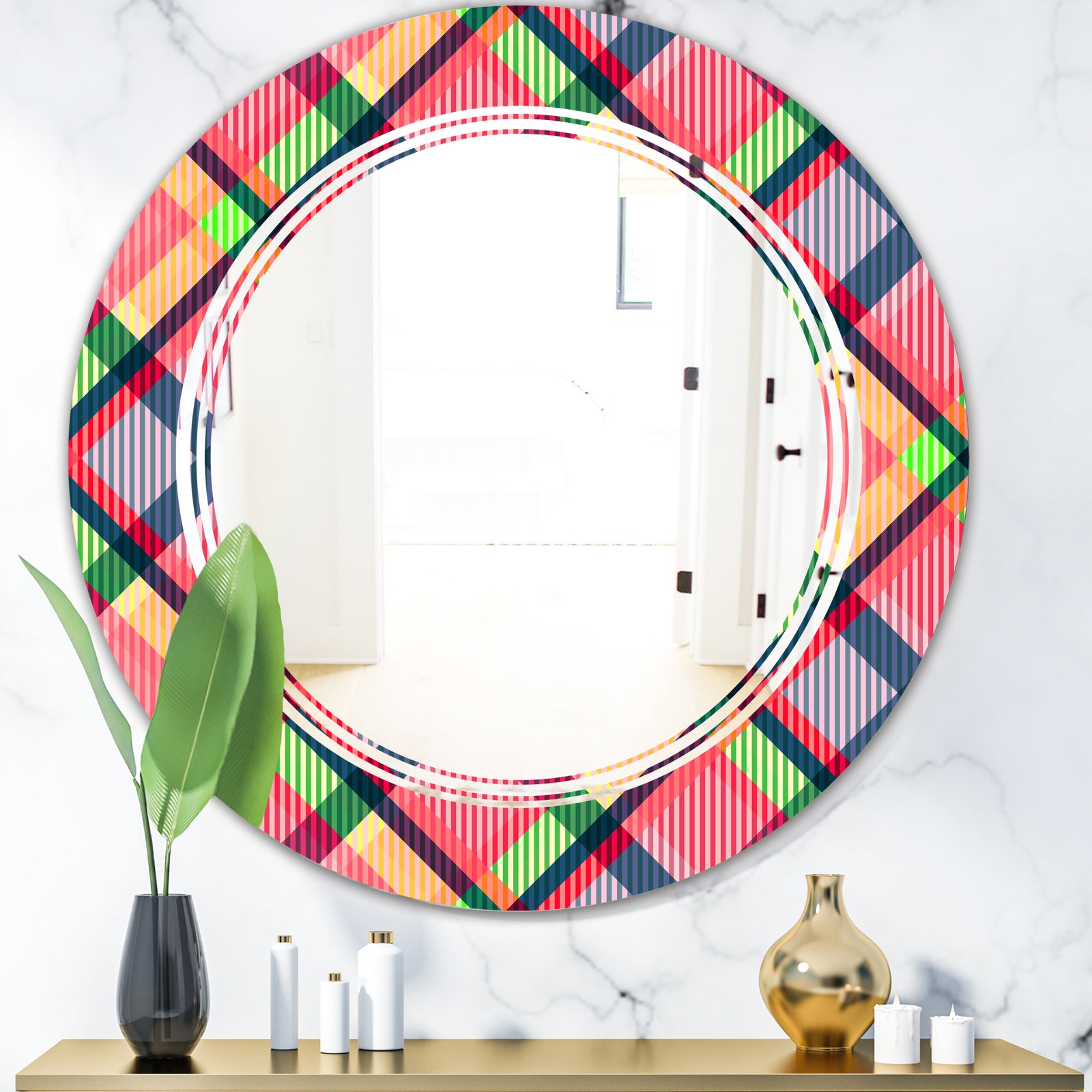 Tartan Geometrical Texture I - Modern Round or Oval Wall Mirror - Triple C