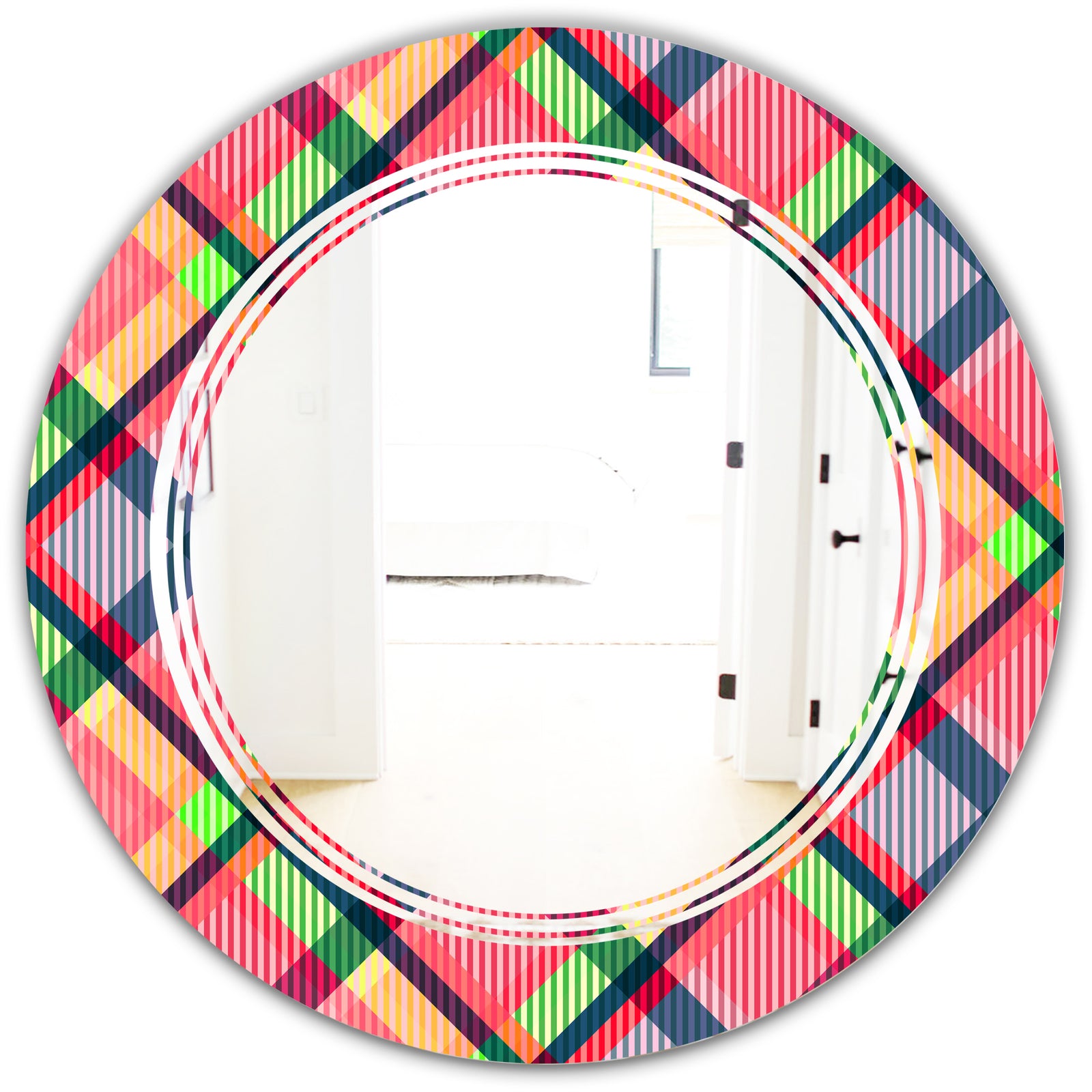 Tartan Geometrical Texture I - Modern Round or Oval Wall Mirror - Triple C