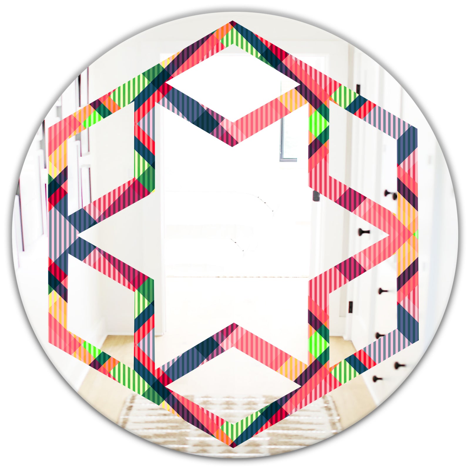 Tartan Geometrical Texture I - Modern Round or Oval Wall Mirror - Hexagon Star