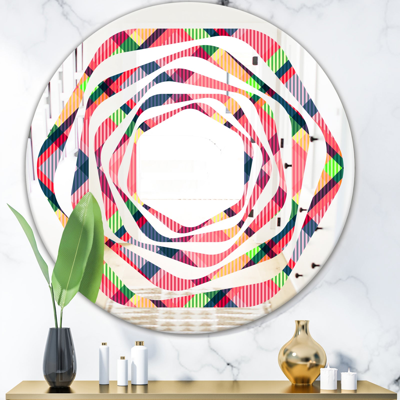 Tartan Geometrical Texture I - Modern Round or Oval Wall Mirror - Whirl
