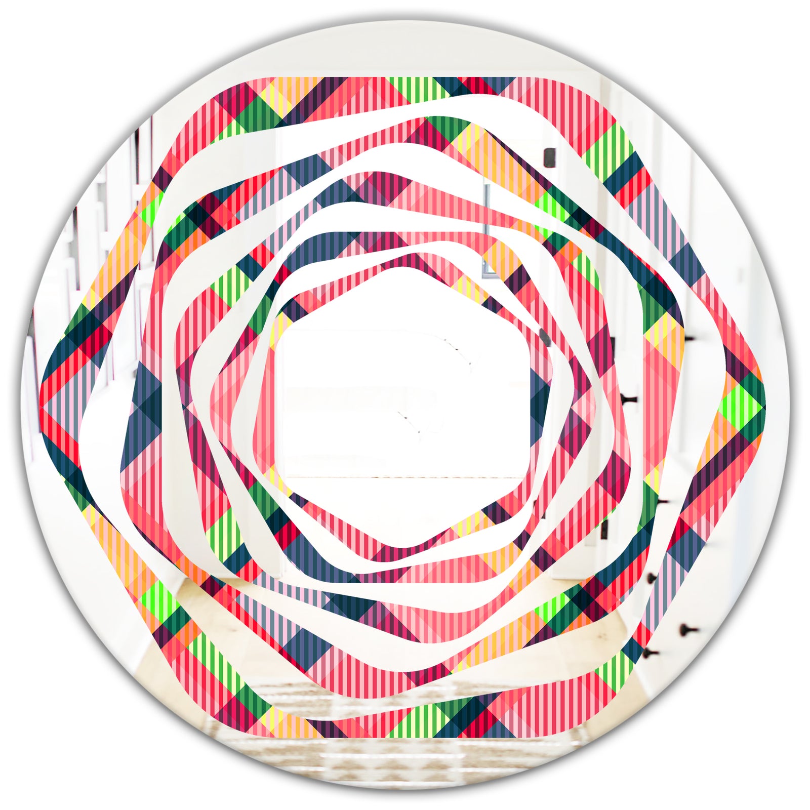 Tartan Geometrical Texture I - Modern Round or Oval Wall Mirror - Whirl