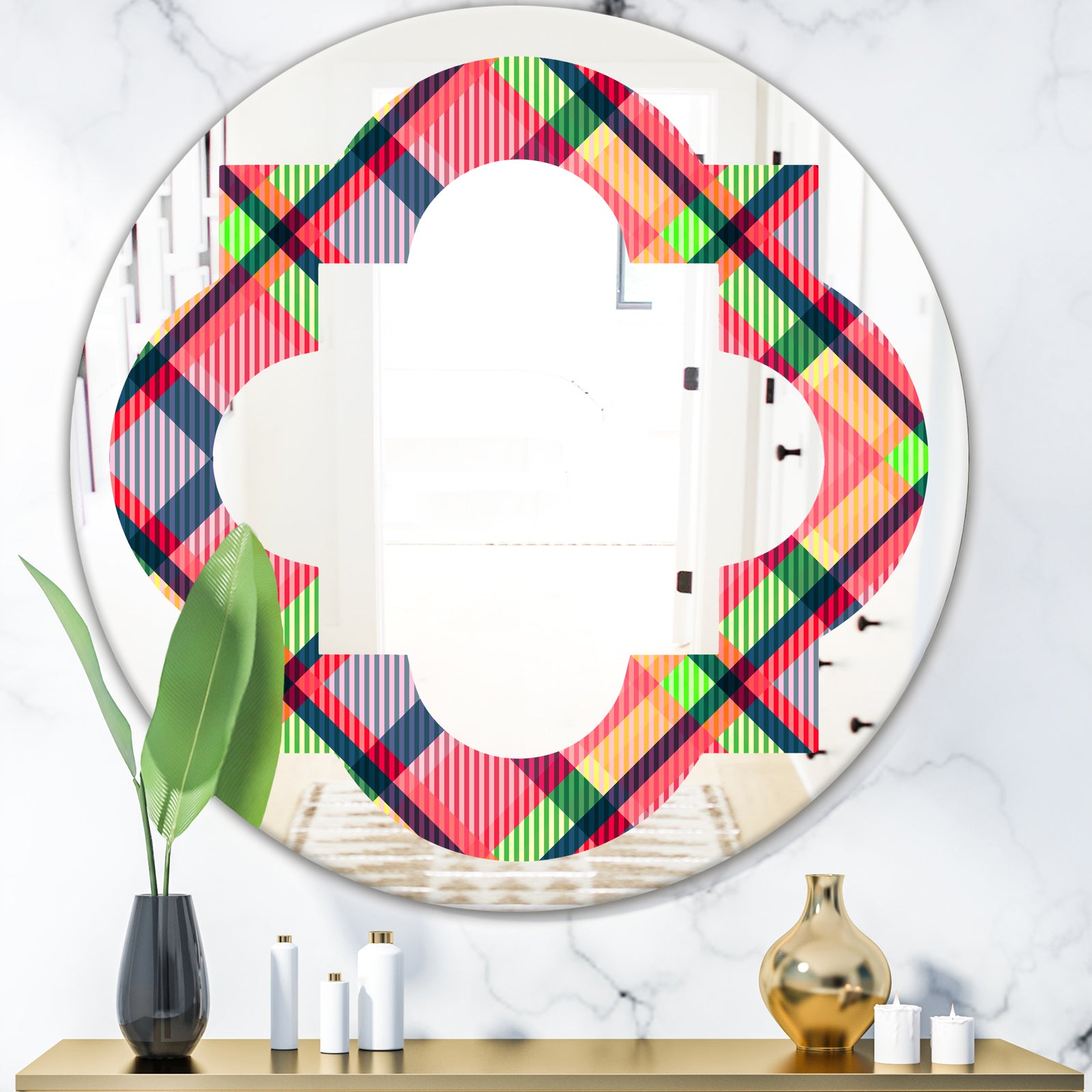 Tartan Geometrical Texture I - Modern Round or Oval Wall Mirror - Quatrefoil