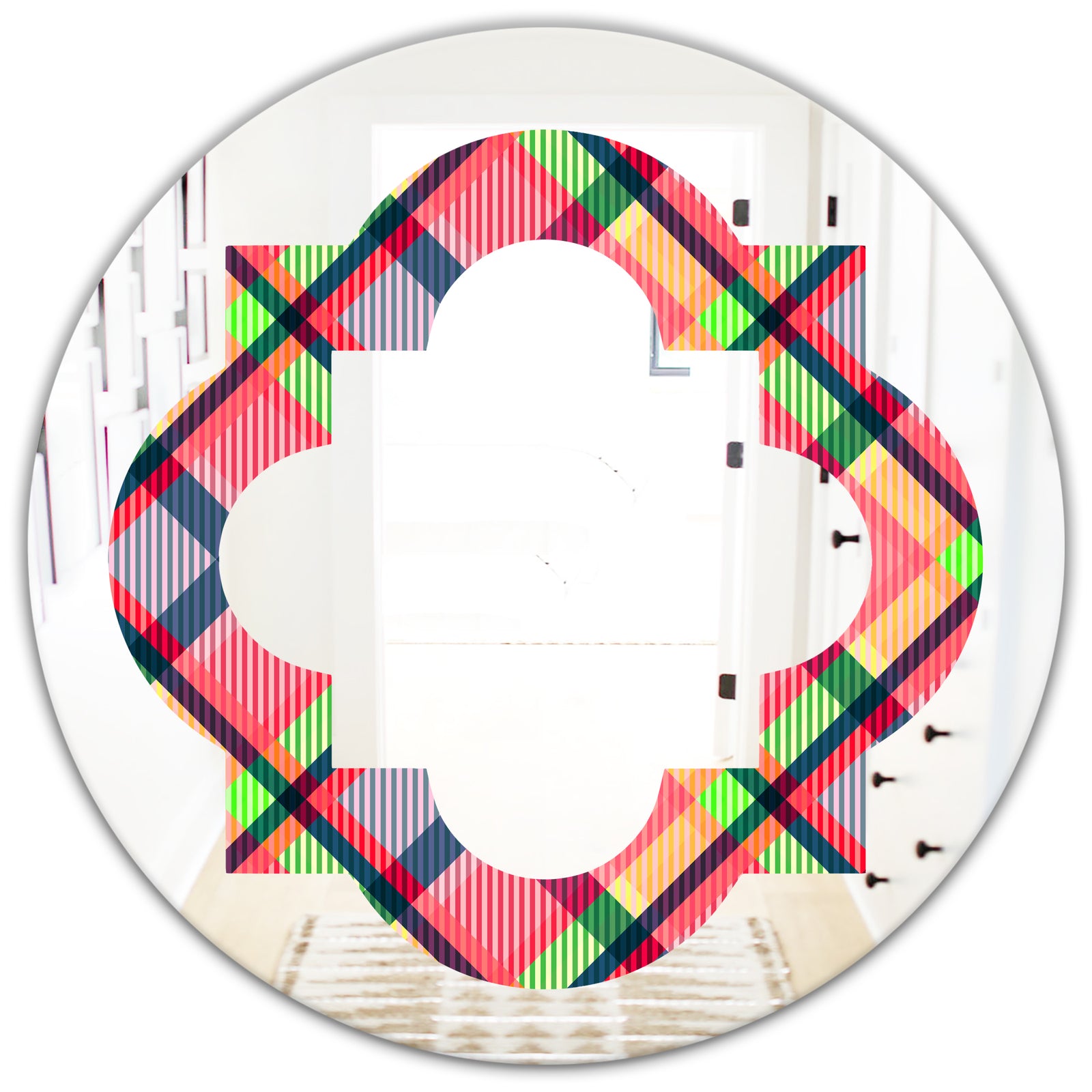 Tartan Geometrical Texture I - Modern Round or Oval Wall Mirror - Quatrefoil