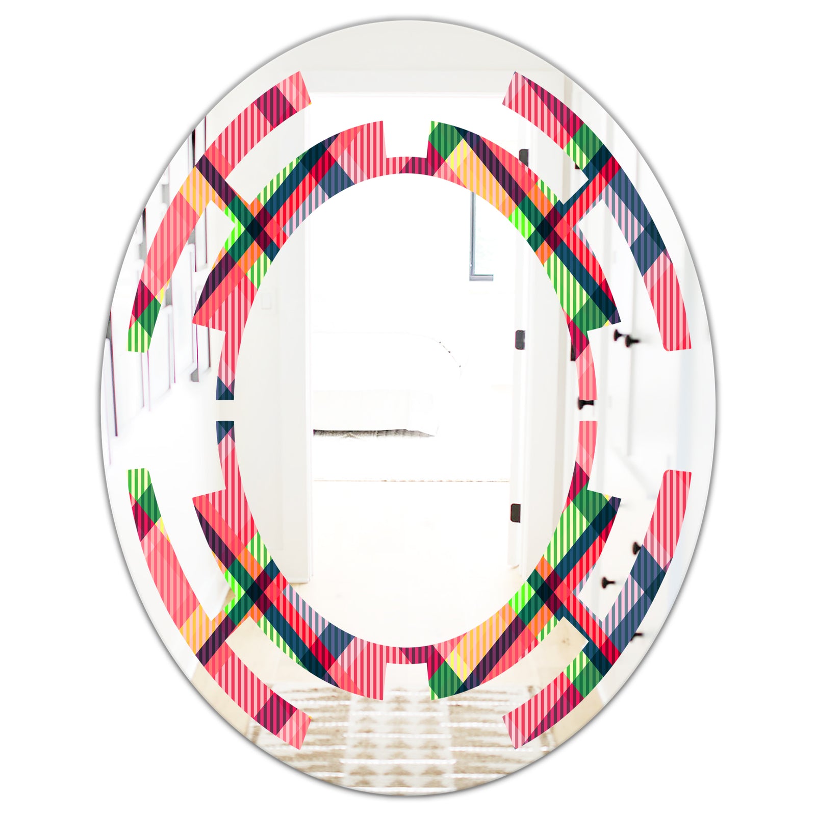 Tartan Geometrical Texture I - Modern Round or Oval Wall Mirror - Space