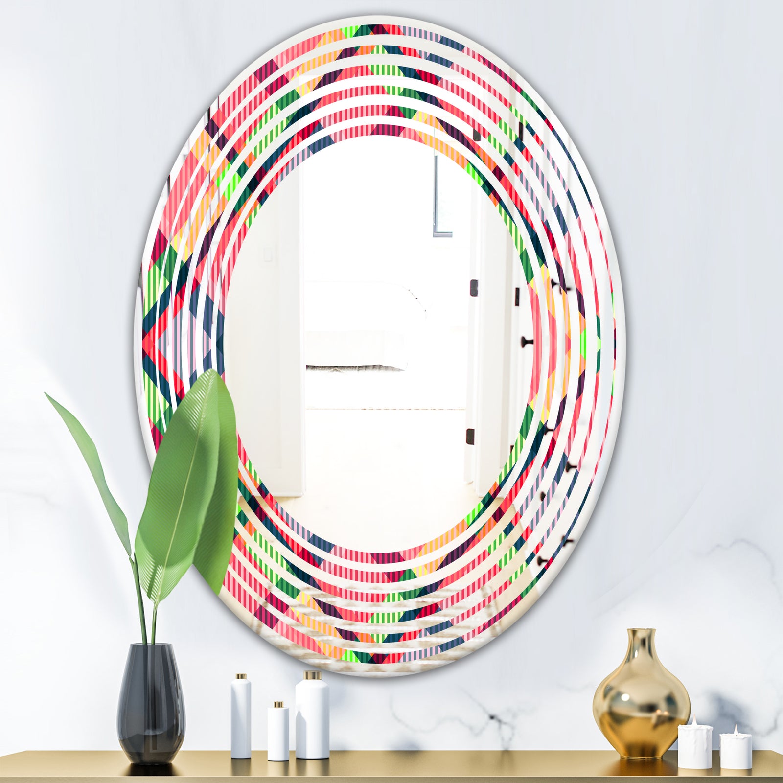 Tartan Geometrical Texture I - Modern Round or Oval Wall Mirror - Wave