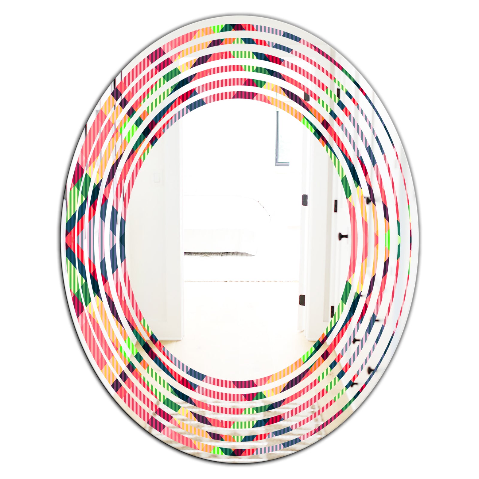 Tartan Geometrical Texture I - Modern Round or Oval Wall Mirror - Wave