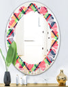 Tartan Geometrical Texture I - Modern Round or Oval Wall Mirror - Leaves