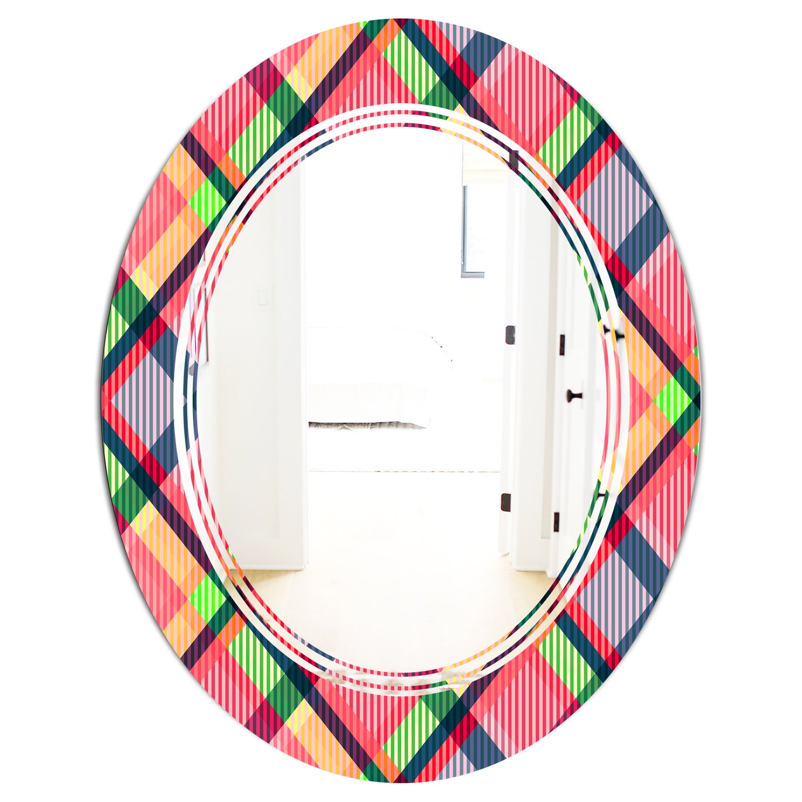 Tartan Geometrical Texture I - Modern Round or Oval Wall Mirror - Triple C