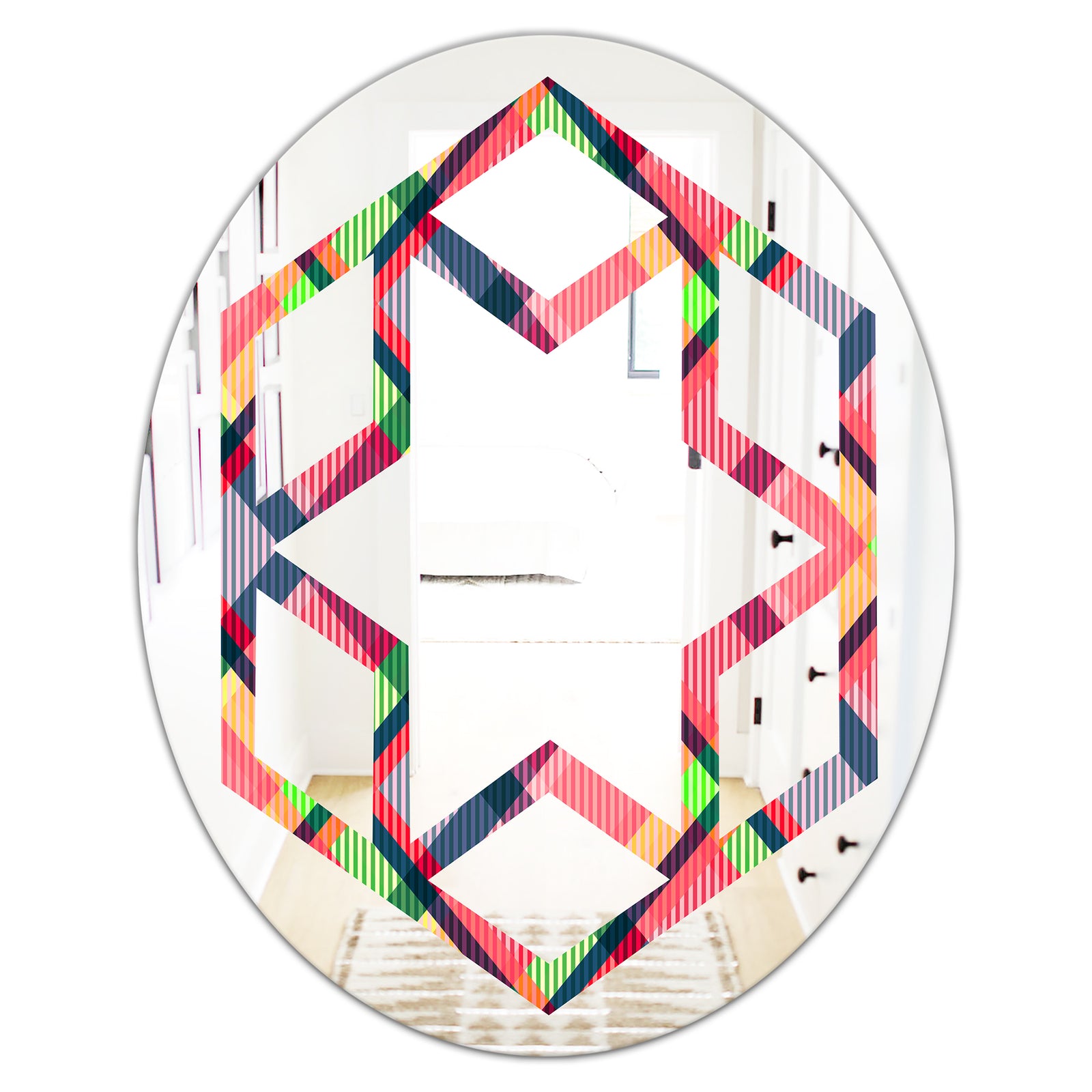 Tartan Geometrical Texture I - Modern Round or Oval Wall Mirror - Hexagon Star
