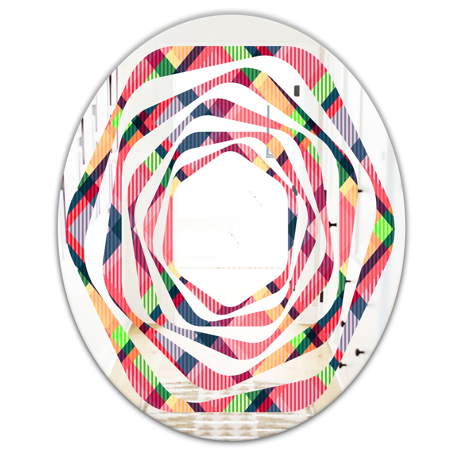 Tartan Geometrical Texture I - Modern Round or Oval Wall Mirror - Whirl