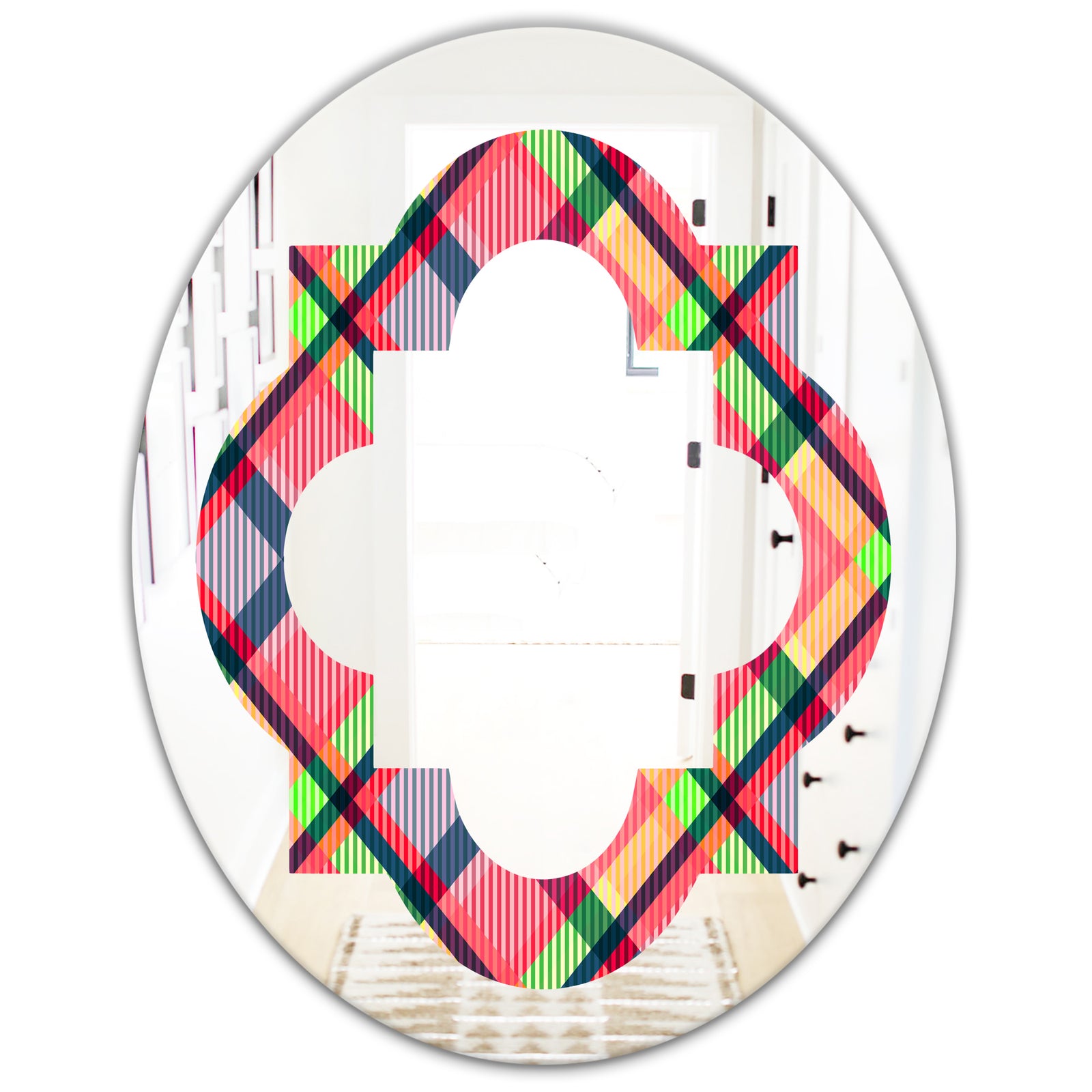 Tartan Geometrical Texture I - Modern Round or Oval Wall Mirror - Quatrefoil