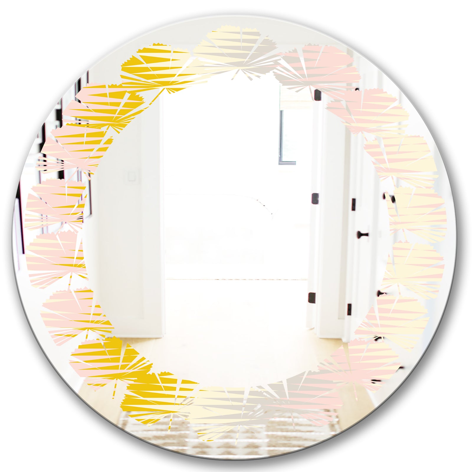 Retro Abstract Design IV - Modern Round or Oval Wall Mirror - Leaves