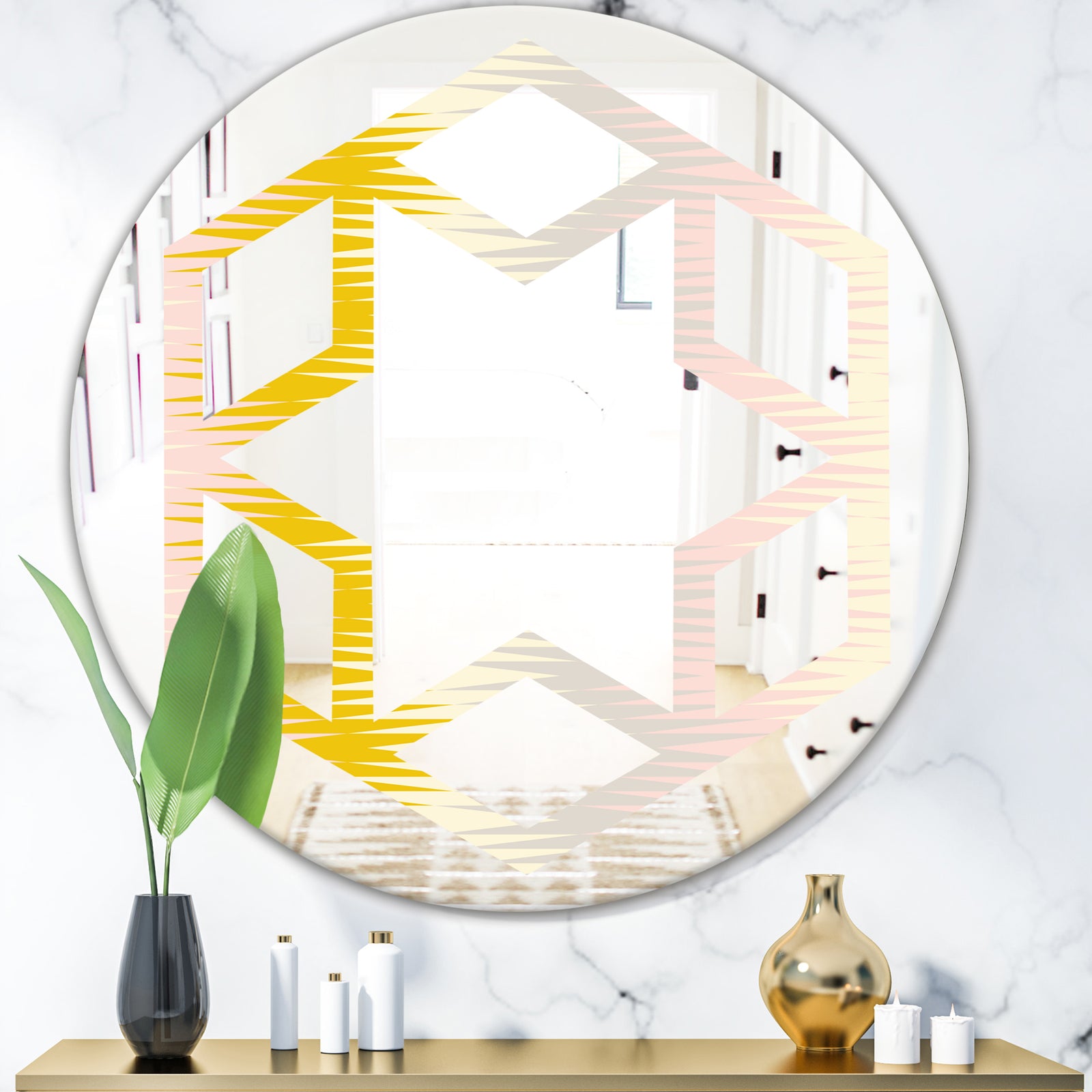 Retro Abstract Design IV - Modern Round or Oval Wall Mirror - Hexagon Star