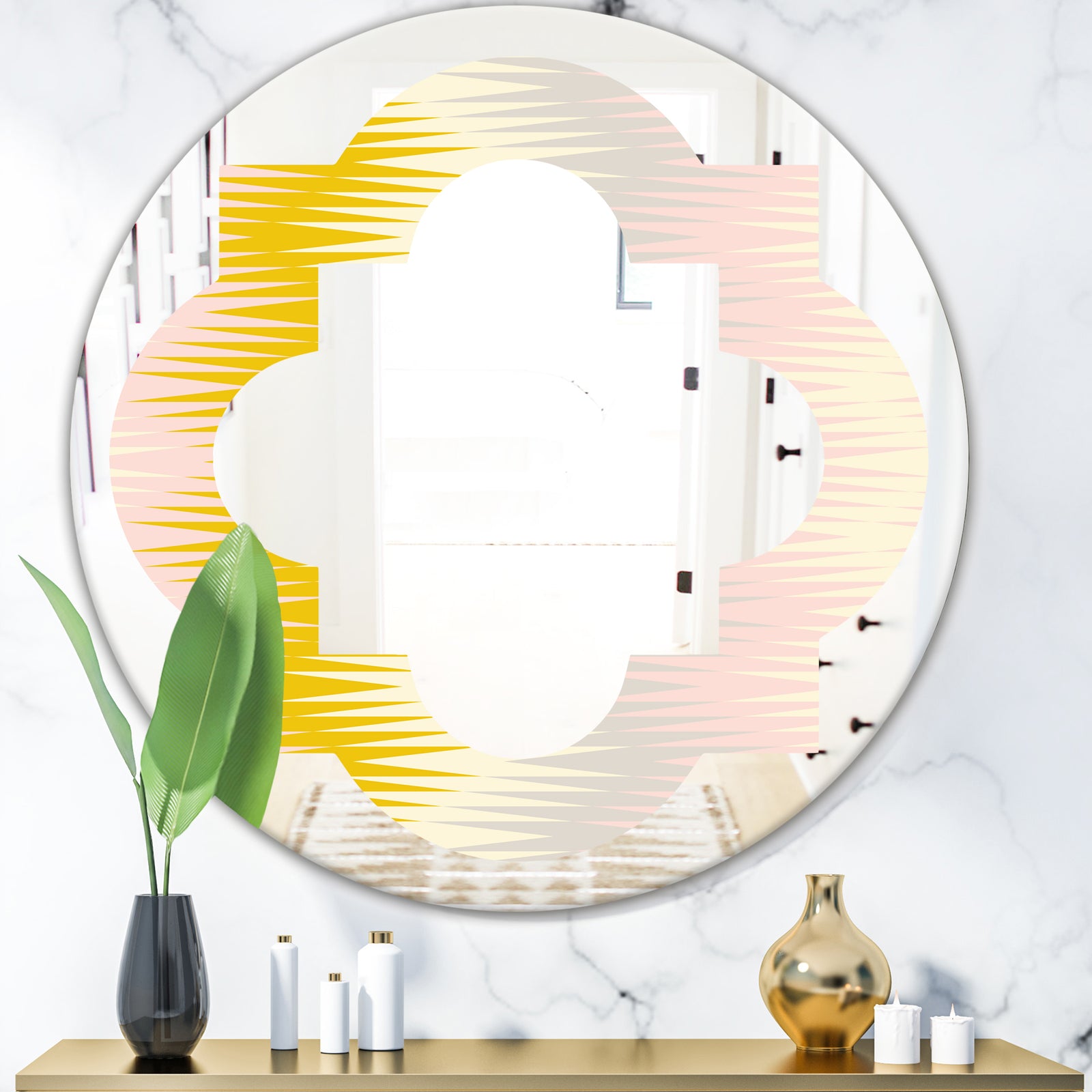 Retro Abstract Design IV - Modern Round or Oval Wall Mirror - Quatrefoil