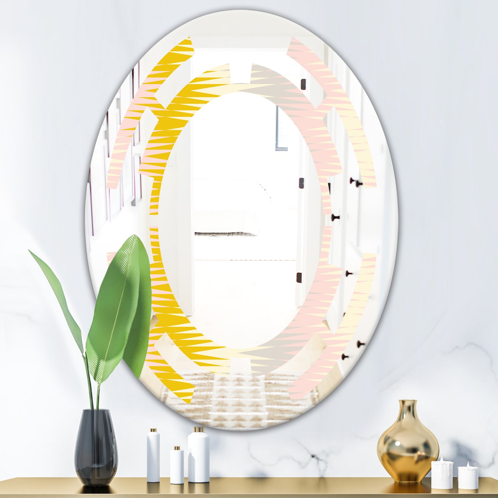 Retro Abstract Design IV - Modern Round or Oval Wall Mirror - Space