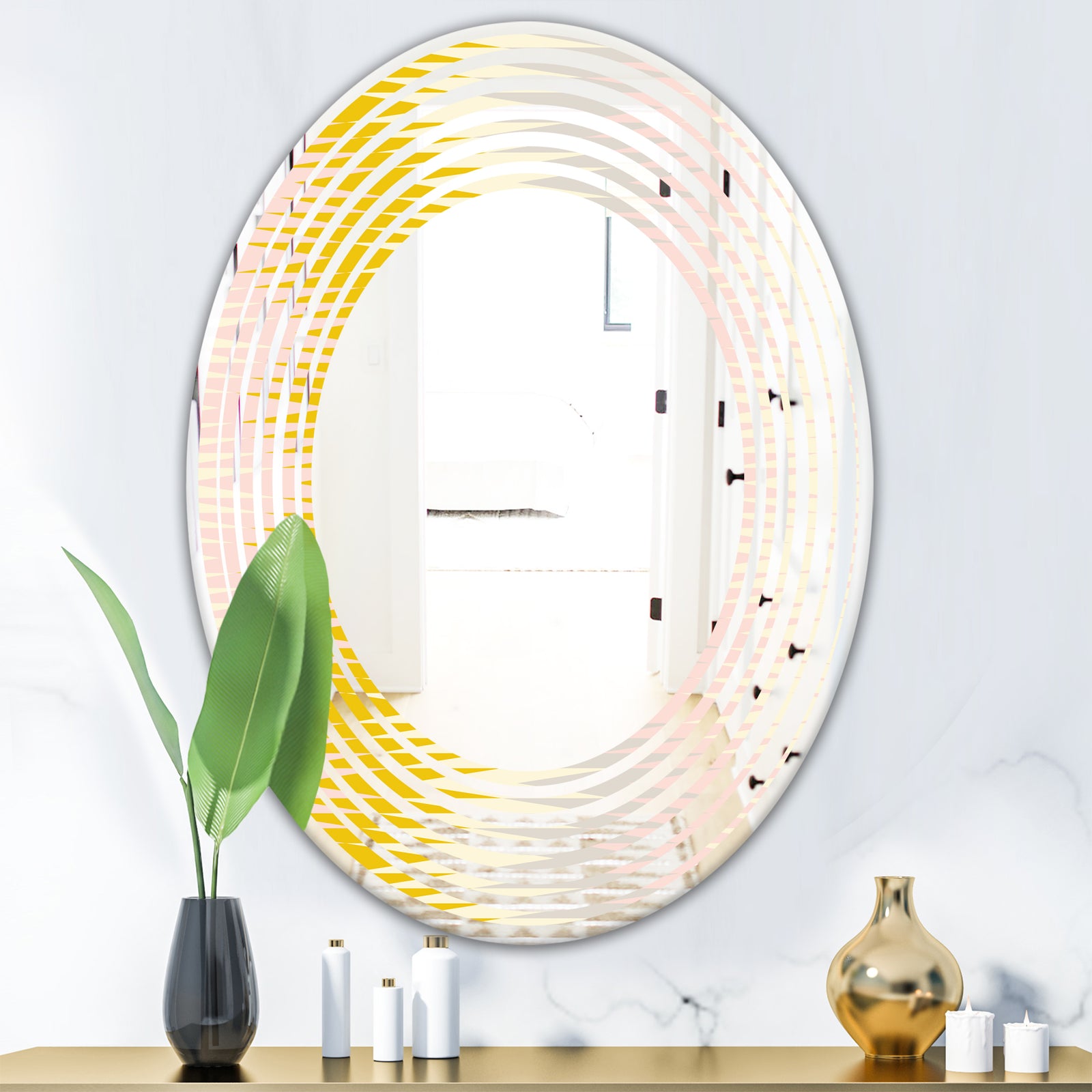 Retro Abstract Design IV - Modern Round or Oval Wall Mirror - Wave