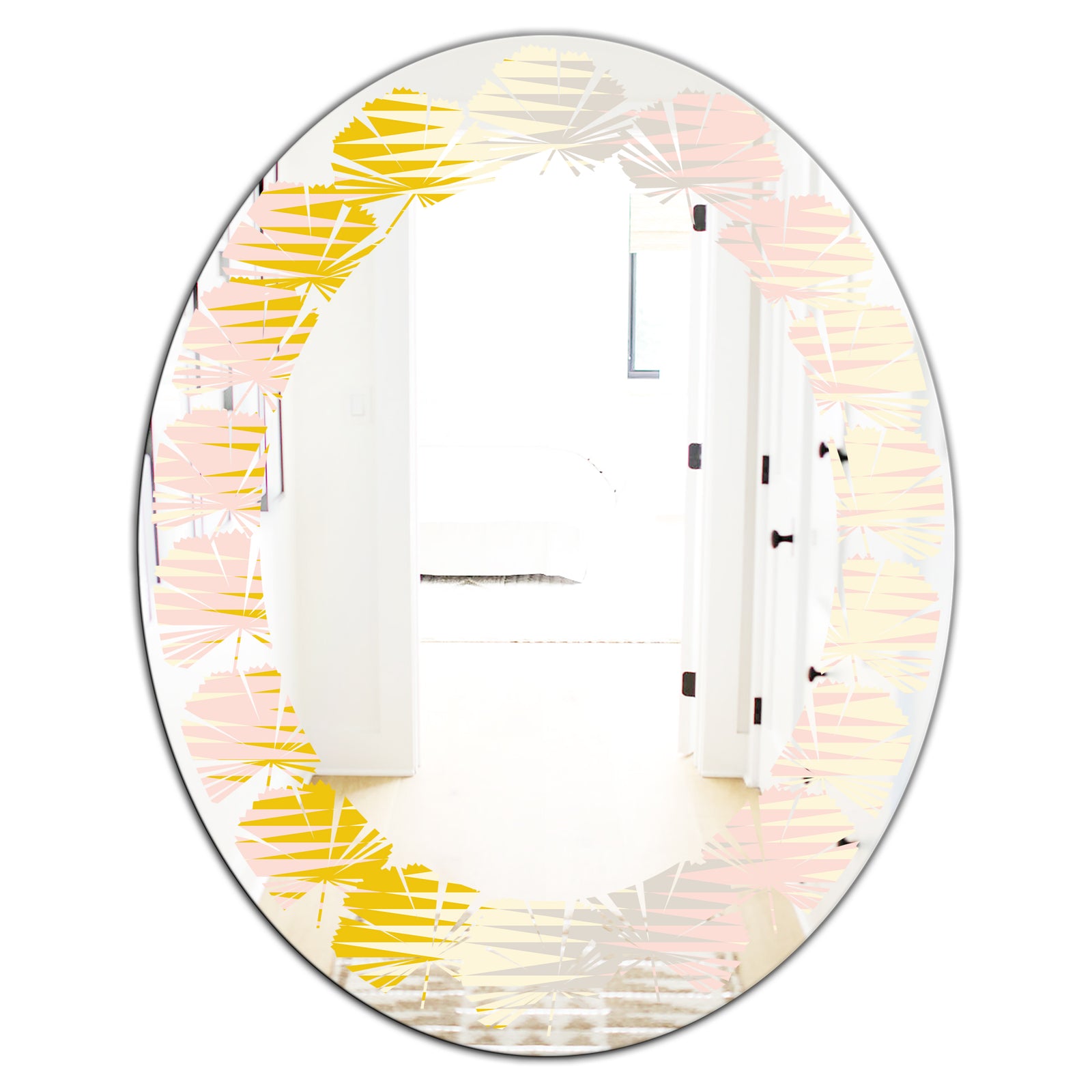 Retro Abstract Design IV - Modern Round or Oval Wall Mirror - Leaves