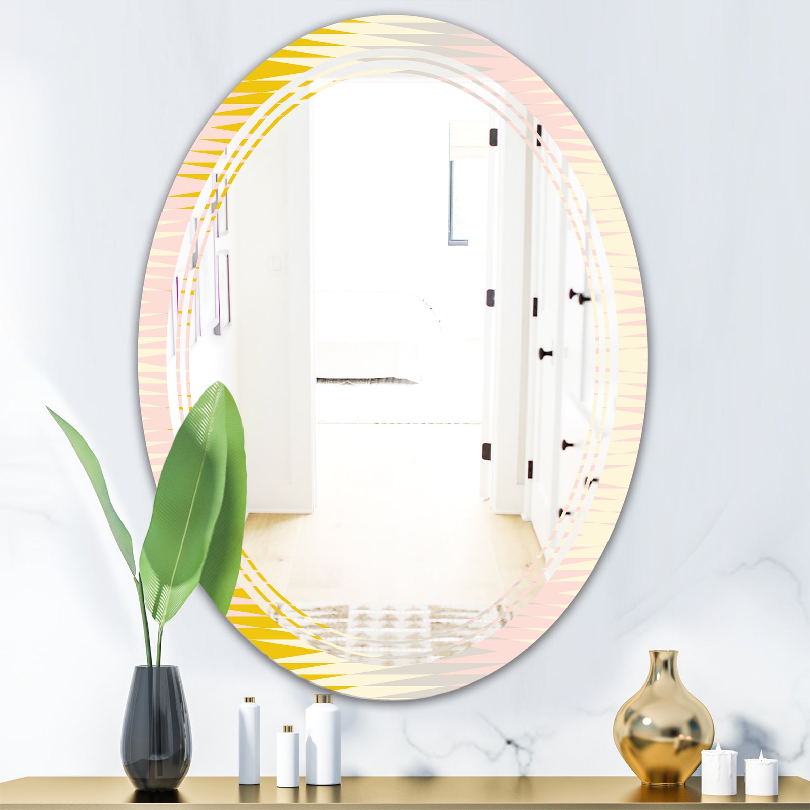 Retro Abstract Design IV - Modern Round or Oval Wall Mirror - Triple C