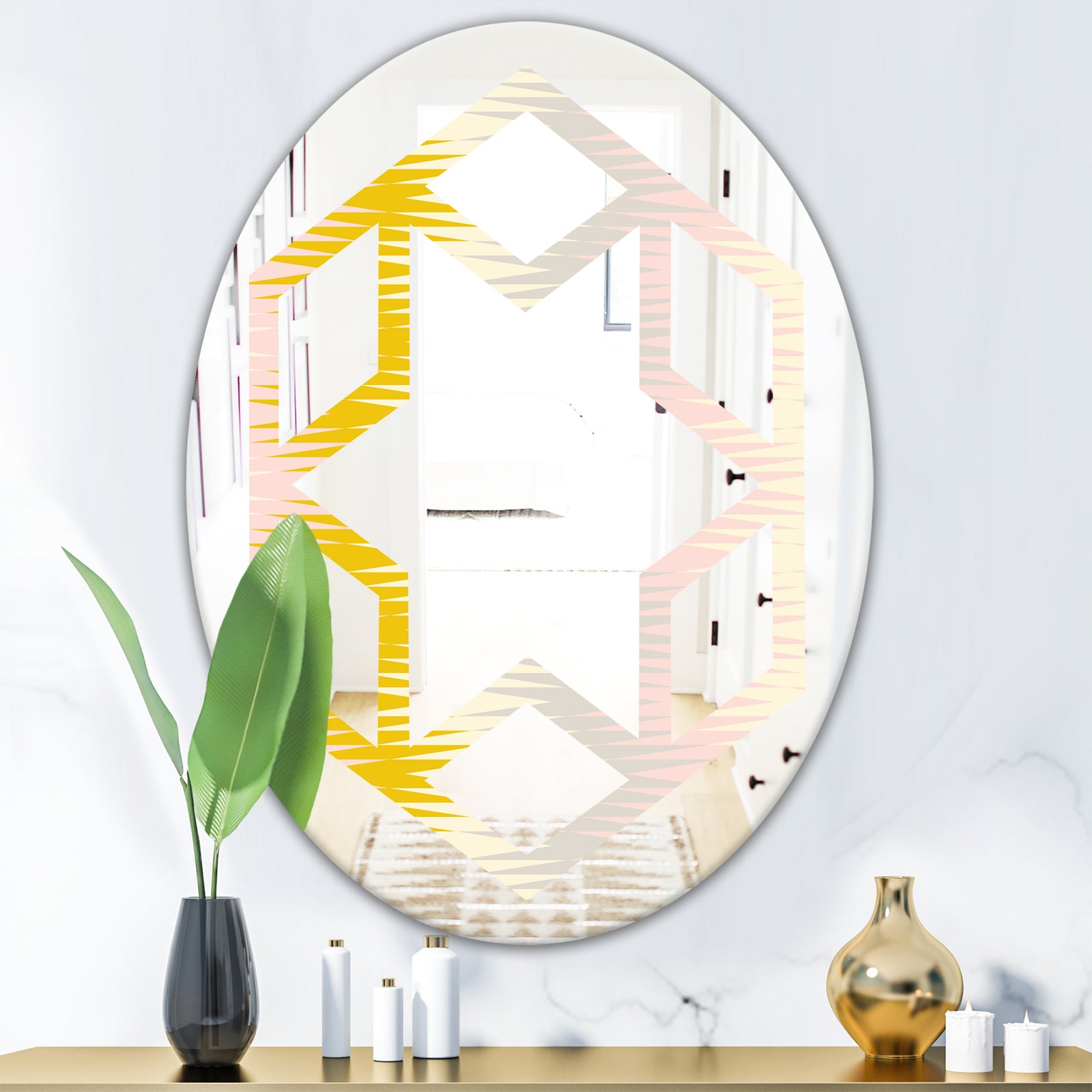 Retro Abstract Design IV - Modern Round or Oval Wall Mirror - Hexagon Star