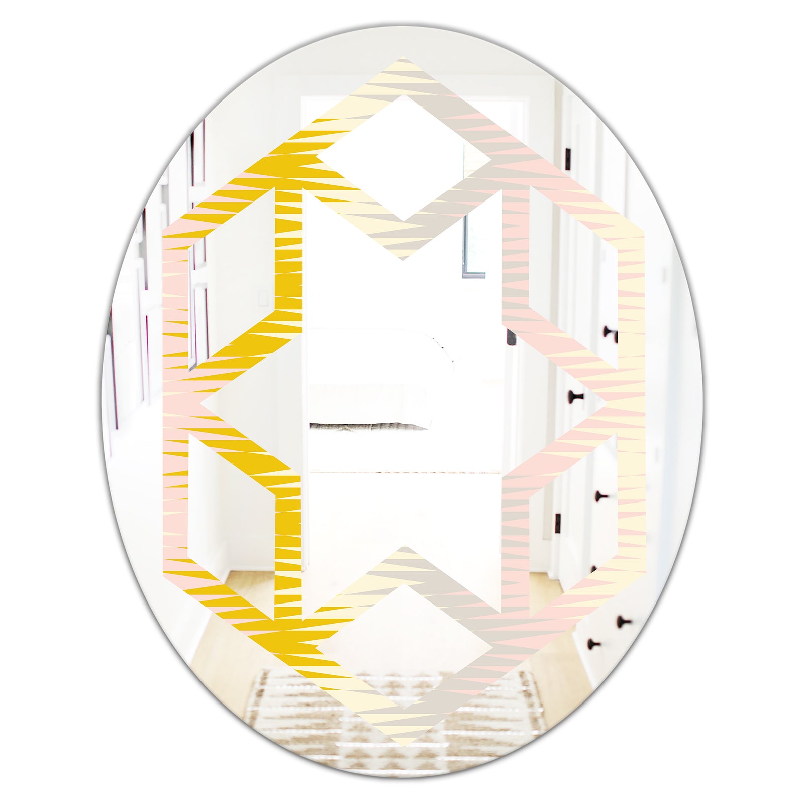 Retro Abstract Design IV - Modern Round or Oval Wall Mirror - Hexagon Star