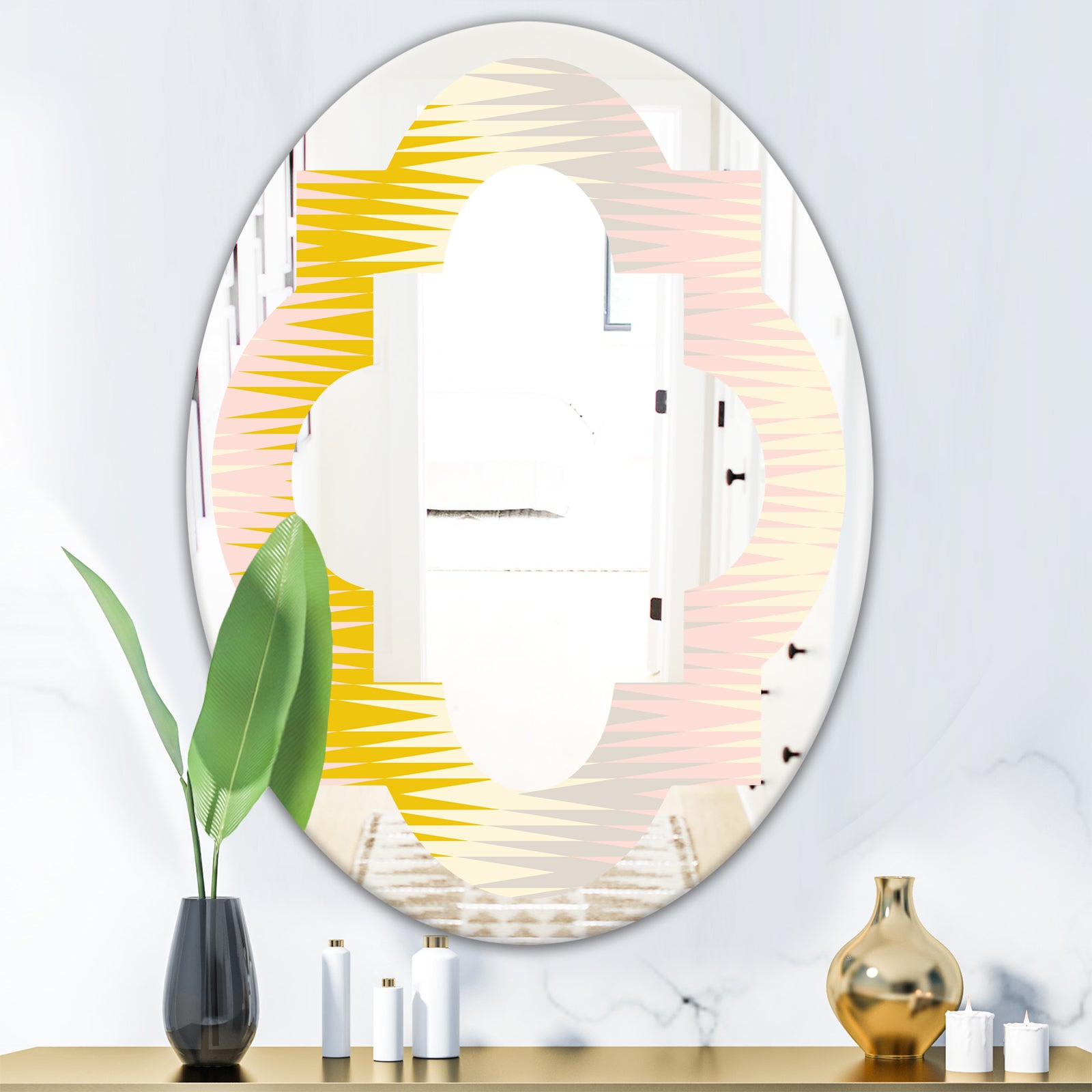 Retro Abstract Design IV - Modern Round or Oval Wall Mirror - Quatrefoil