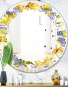 Retro Handdrawn Poppies V - Cottage Round or Oval Wall Mirror - Leaves
