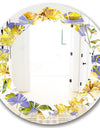 Retro Handdrawn Poppies V - Cottage Round or Oval Wall Mirror - Leaves