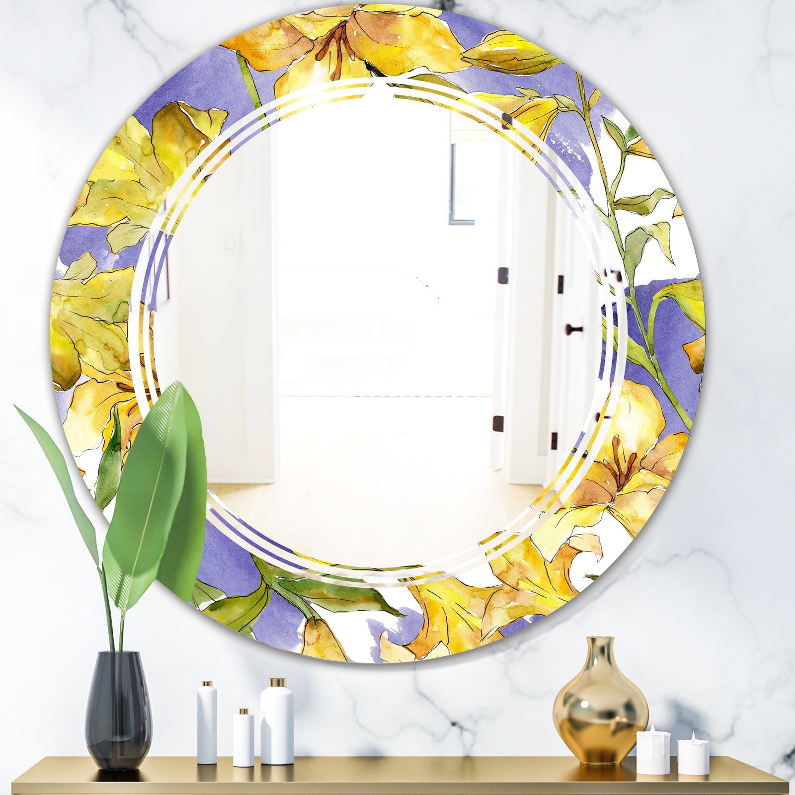 Retro Handdrawn Poppies V - Cottage Round or Oval Wall Mirror - Triple C