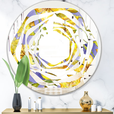 Retro Handdrawn Poppies V - Cottage Round or Oval Wall Mirror - Whirl