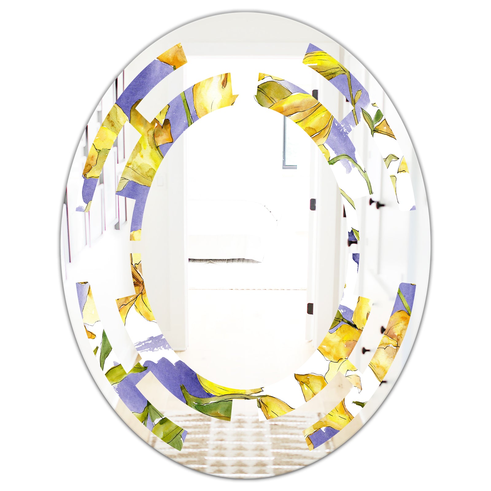 Retro Handdrawn Poppies V - Cottage Round or Oval Wall Mirror - Space